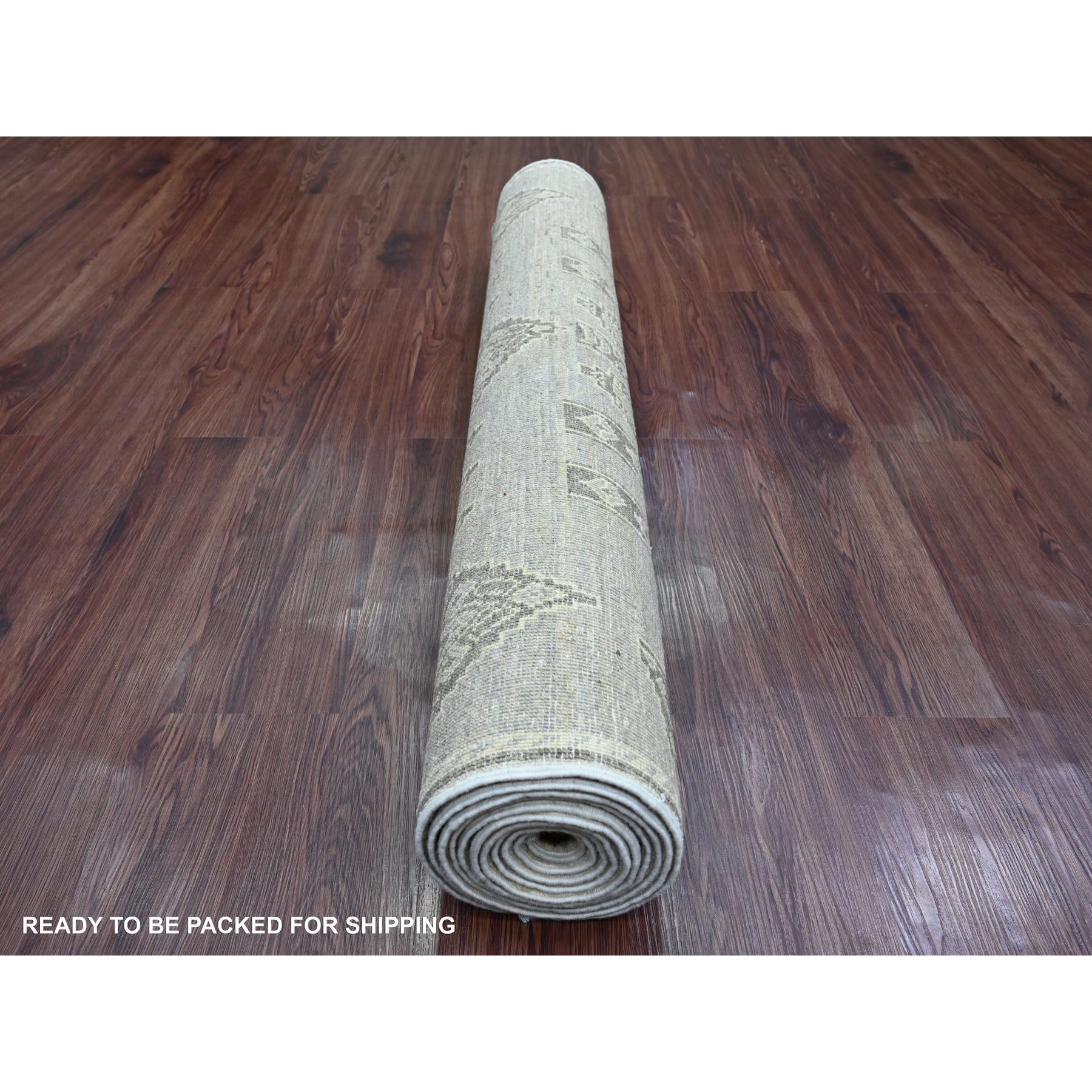 4'x11'9" Medium Gray, Intricate Geometric Design, Berber Influence, Denser Weave, High Mountain Wool, Hand Knotted, Wide Runner, Oriental Rug Sh20823