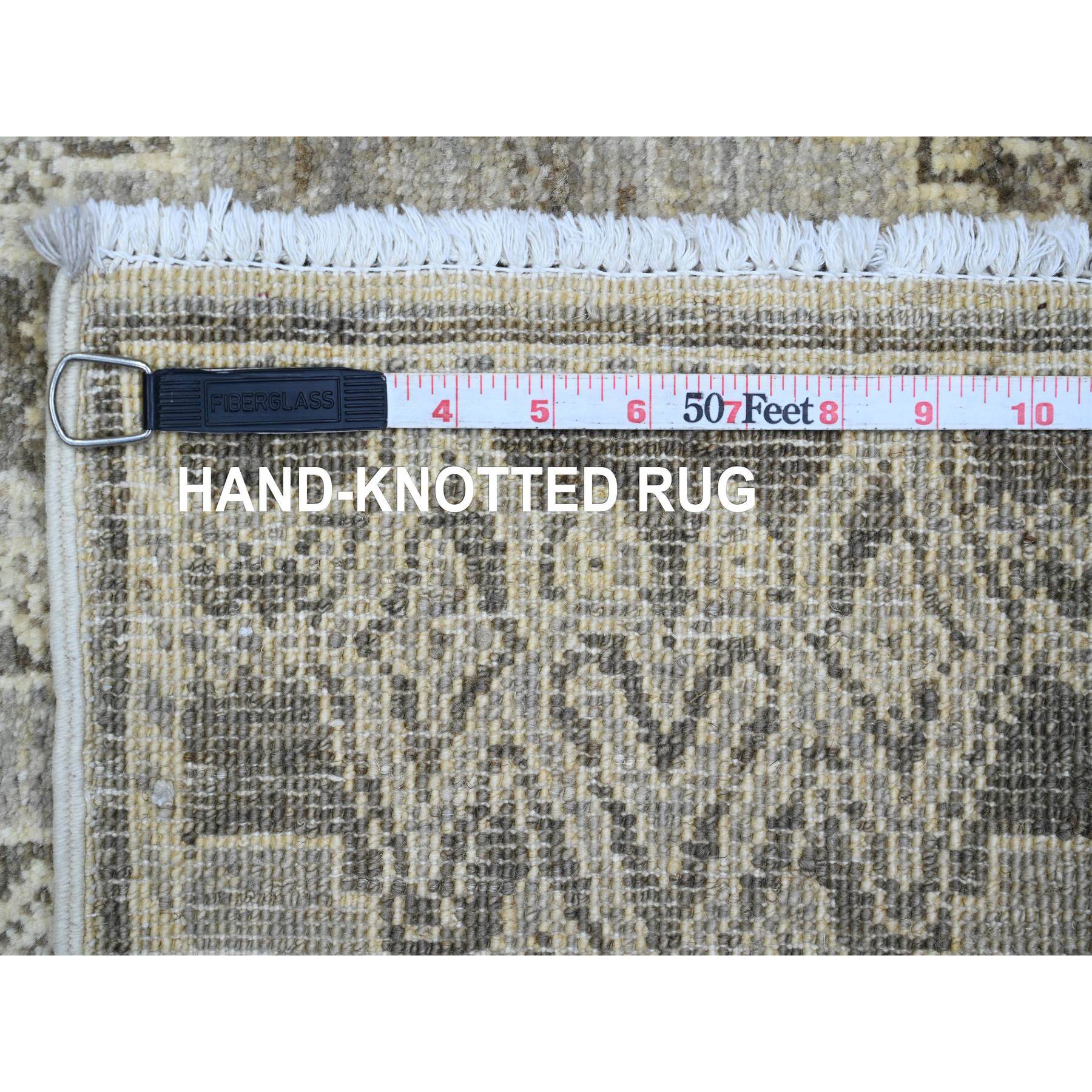 4'x11'9" Medium Gray, Intricate Geometric Design, Berber Influence, Denser Weave, High Mountain Wool, Hand Knotted, Wide Runner, Oriental Rug Sh20823