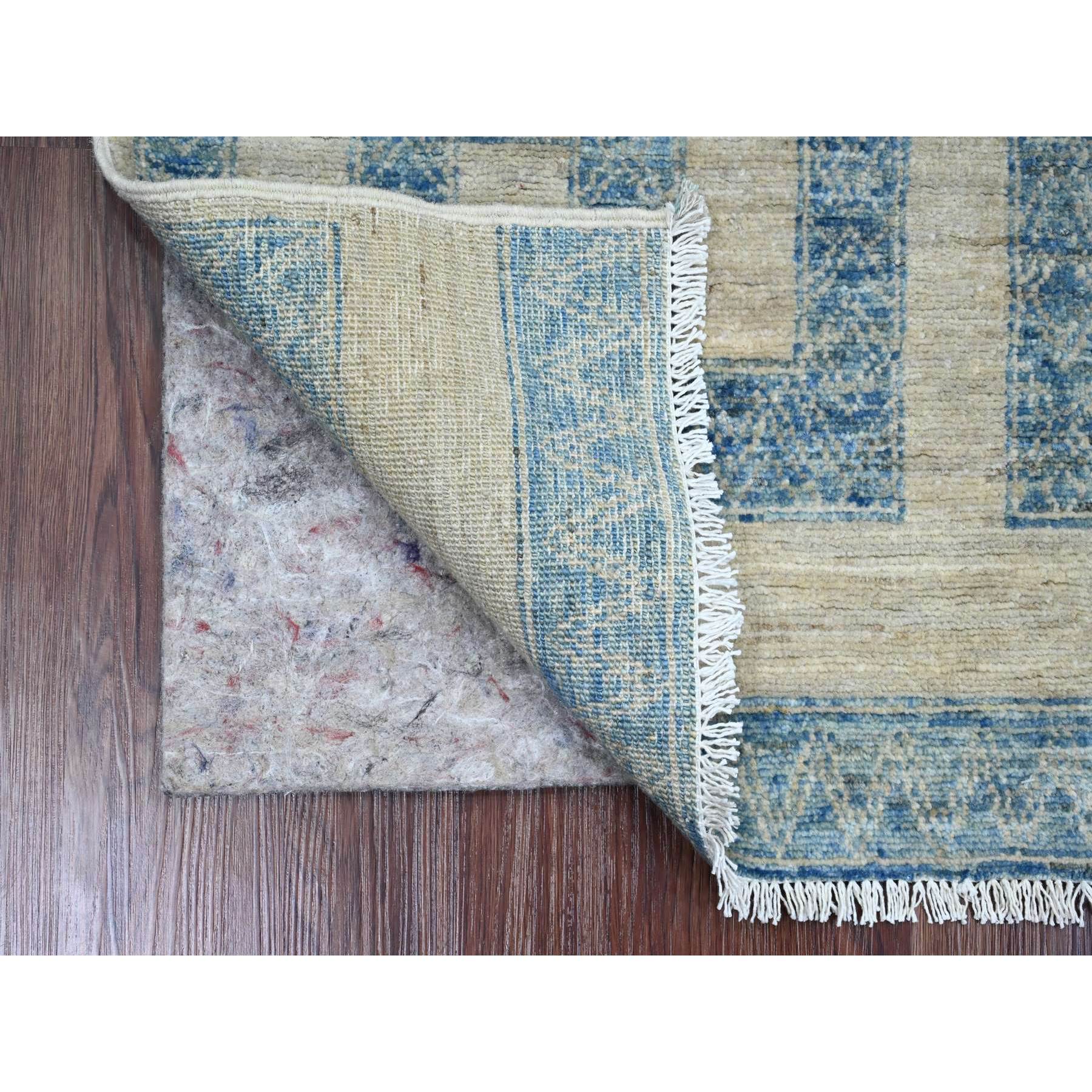 2'x3'1" Carolina Blue with Ivory, Geometric Design, Berber Influence, Denser Weave, High Mountain Wool, Hand Knotted, Mat, Sample, Oriental Rug Sh20824