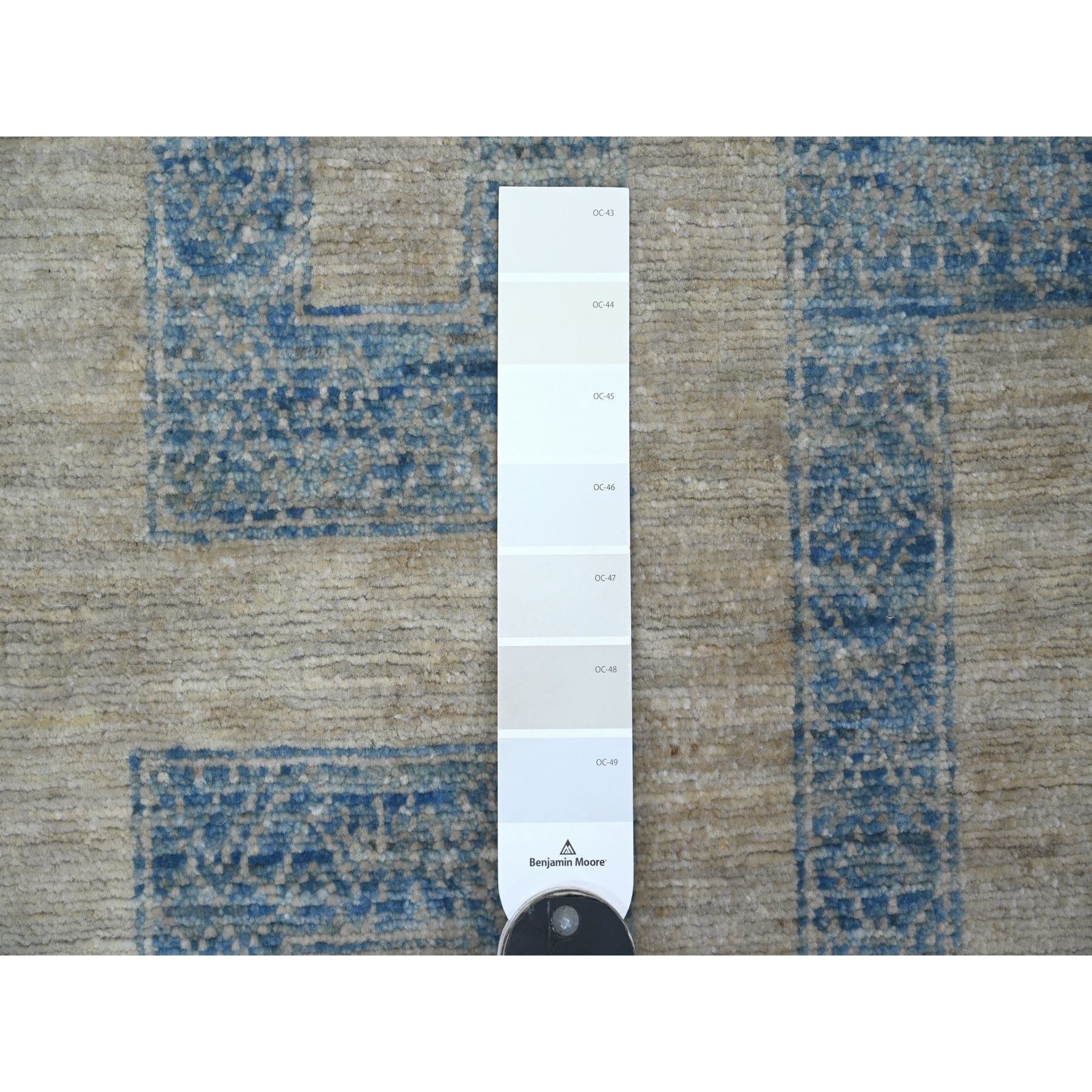 2'x3'1" Carolina Blue with Ivory, Geometric Design, Berber Influence, Denser Weave, High Mountain Wool, Hand Knotted, Mat, Sample, Oriental Rug Sh20824