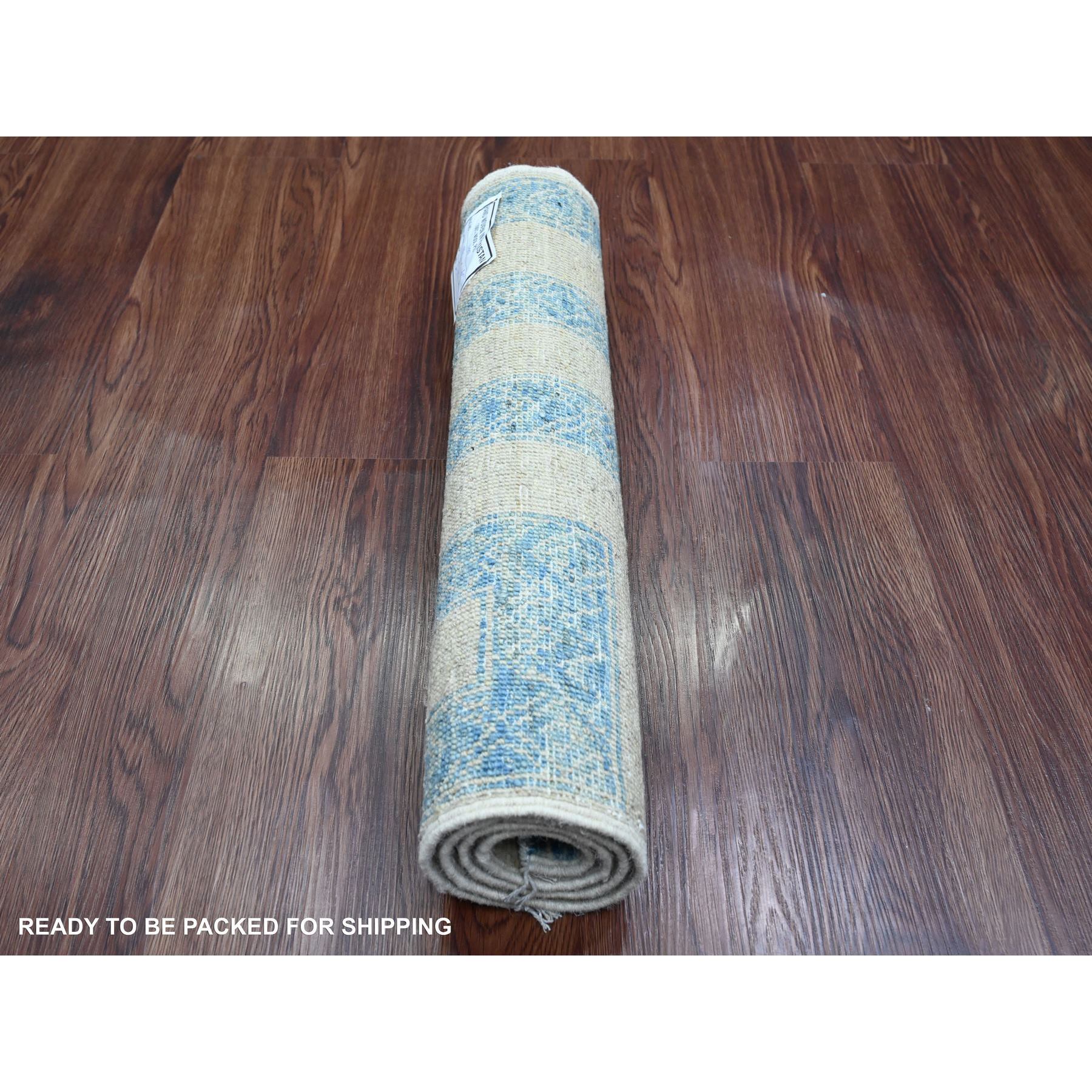 2'x3'1" Carolina Blue with Ivory, Geometric Design, Berber Influence, Denser Weave, High Mountain Wool, Hand Knotted, Mat, Sample, Oriental Rug Sh20824