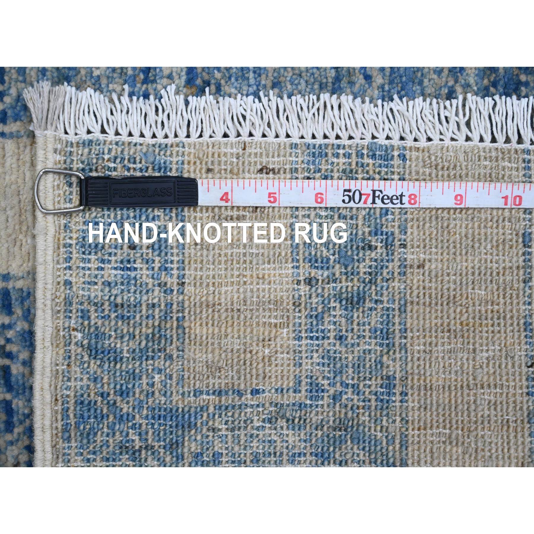 2'x3'1" Carolina Blue with Ivory, Geometric Design, Berber Influence, Denser Weave, High Mountain Wool, Hand Knotted, Mat, Sample, Oriental Rug Sh20824
