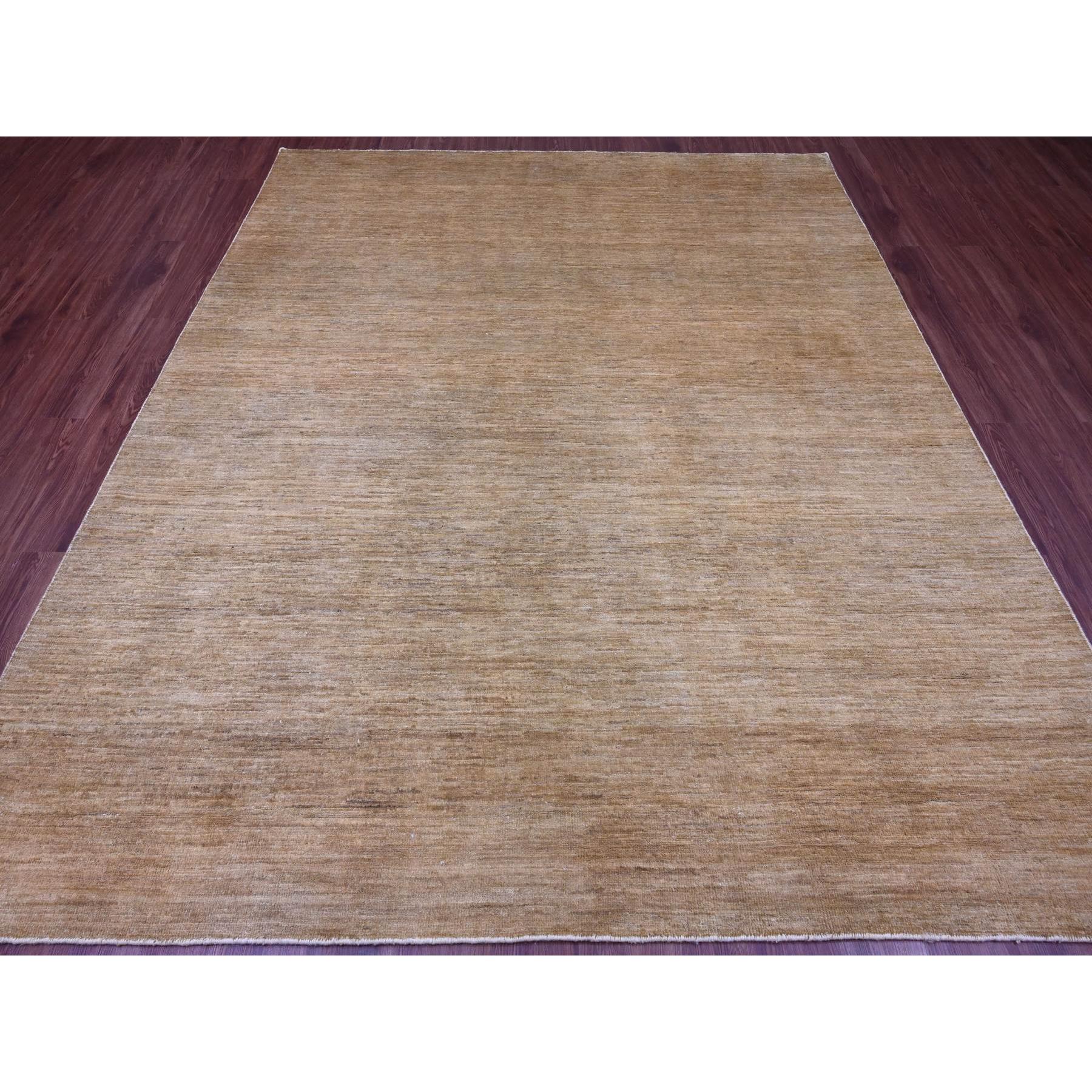 7'10"x9'5" Tawny Brown, Plain Solid Pattern, Hand Spun Ghazni Wool, Hand Knotted, Lush and Plush, Oriental Rug Sh20829