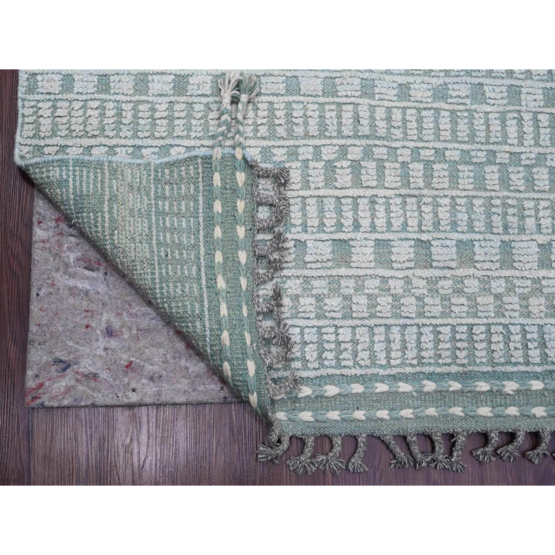 9'7"x14'3" Light Green, Moroccan Weave with Geometric Pattern, Hand Knotted, Soft Wool, Tone on Tone, Textured Pile, Oriental Rug Sh20830