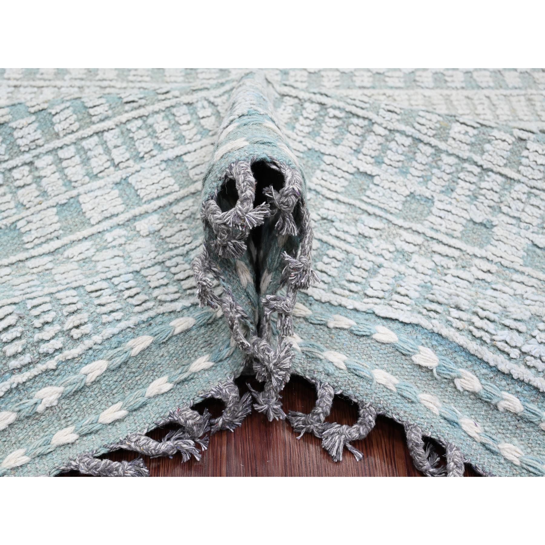 9'7"x14'3" Light Green, Moroccan Weave with Geometric Pattern, Hand Knotted, Soft Wool, Tone on Tone, Textured Pile, Oriental Rug Sh20830