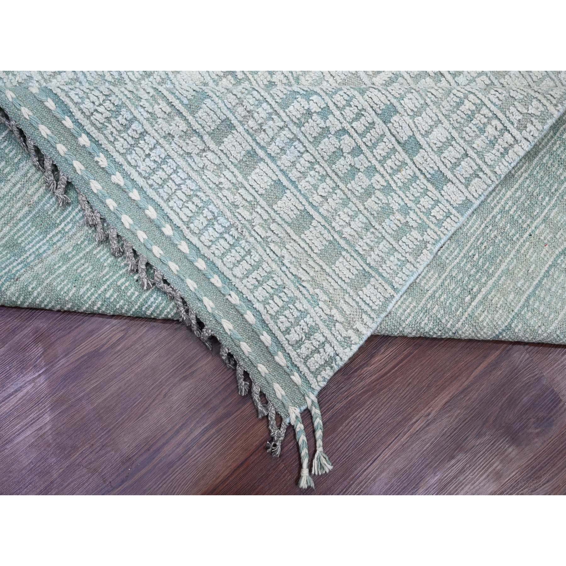 9'7"x14'3" Light Green, Moroccan Weave with Geometric Pattern, Hand Knotted, Soft Wool, Tone on Tone, Textured Pile, Oriental Rug Sh20830