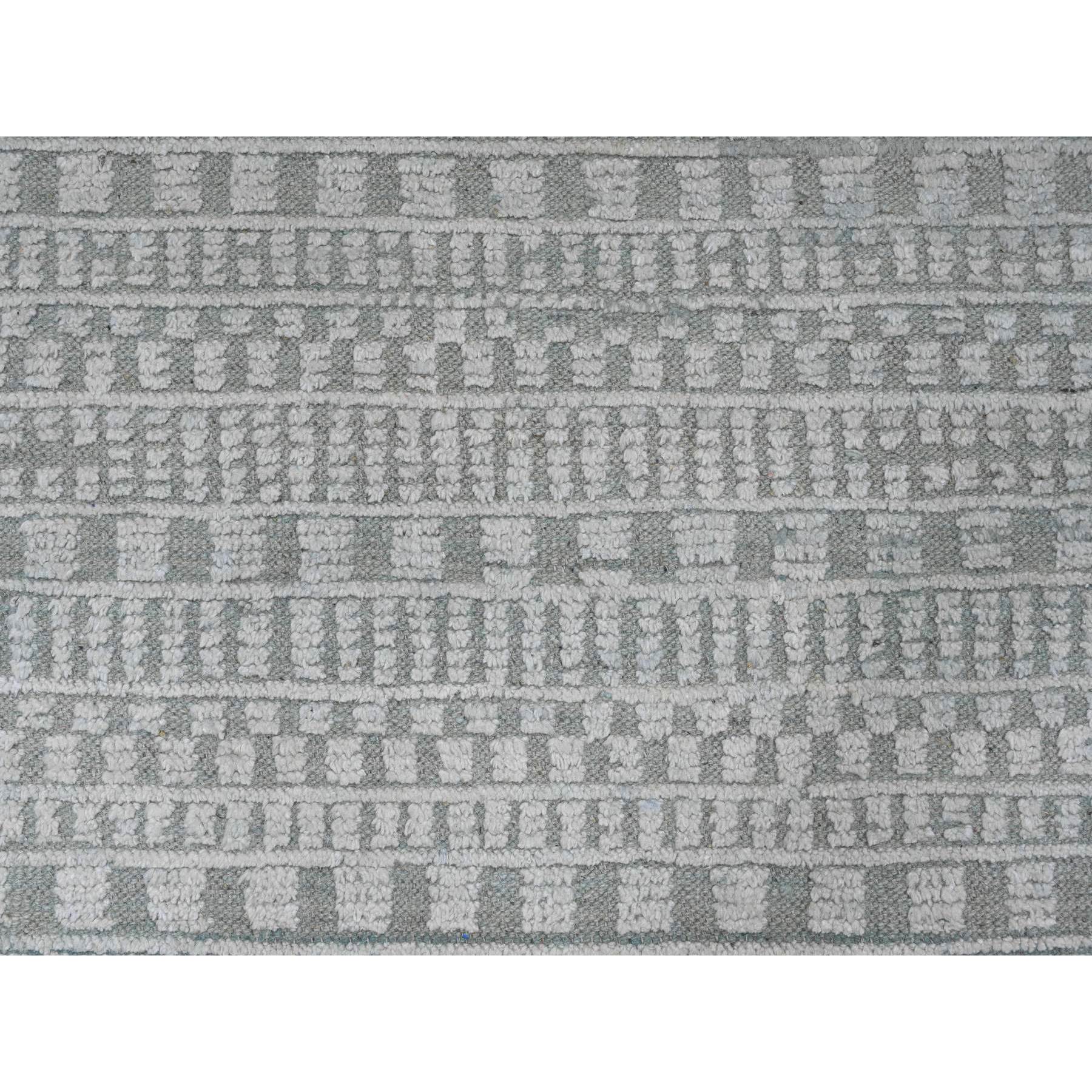 9'7"x14'3" Light Green, Moroccan Weave with Geometric Pattern, Hand Knotted, Soft Wool, Tone on Tone, Textured Pile, Oriental Rug Sh20830