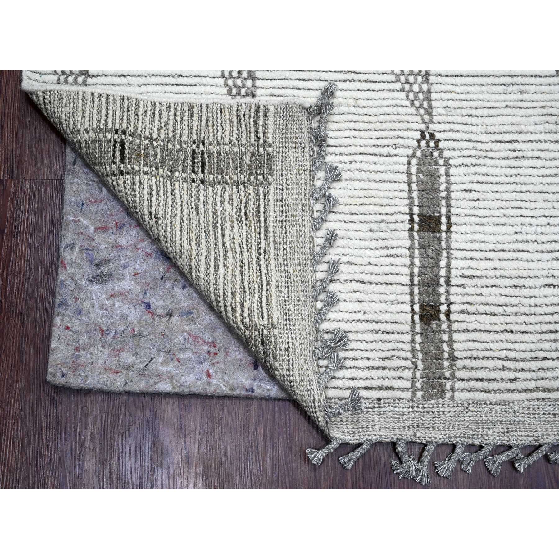 9'3"x13'2" Cotton White, Moroccan Weave with Geometric Pattern, Soft Wool, Hand Knotted, Tone on Tone, Textured Pile, Oriental Rug Sh20832