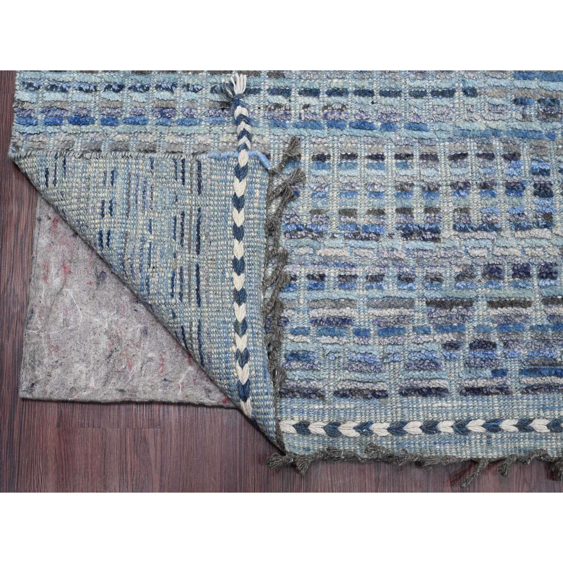 8'1"x10'8" Shades of Blue with Gray, Moroccan Weave with Geometric Pattern, Hand Knotted, Soft Wool, Tone on Tone, Textured Pile, Oriental Rug Sh20834