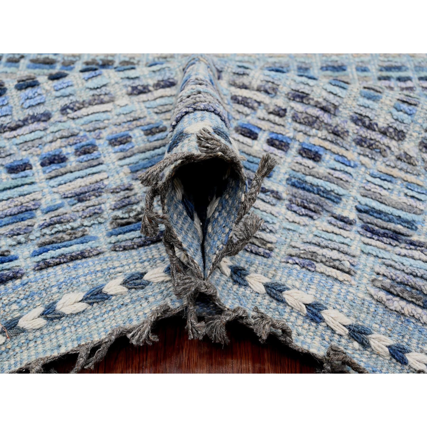 8'1"x10'8" Shades of Blue with Gray, Moroccan Weave with Geometric Pattern, Hand Knotted, Soft Wool, Tone on Tone, Textured Pile, Oriental Rug Sh20834