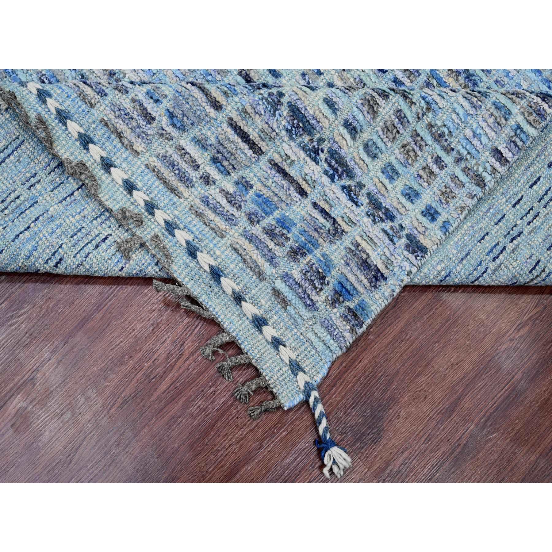 8'1"x10'8" Shades of Blue with Gray, Moroccan Weave with Geometric Pattern, Hand Knotted, Soft Wool, Tone on Tone, Textured Pile, Oriental Rug Sh20834