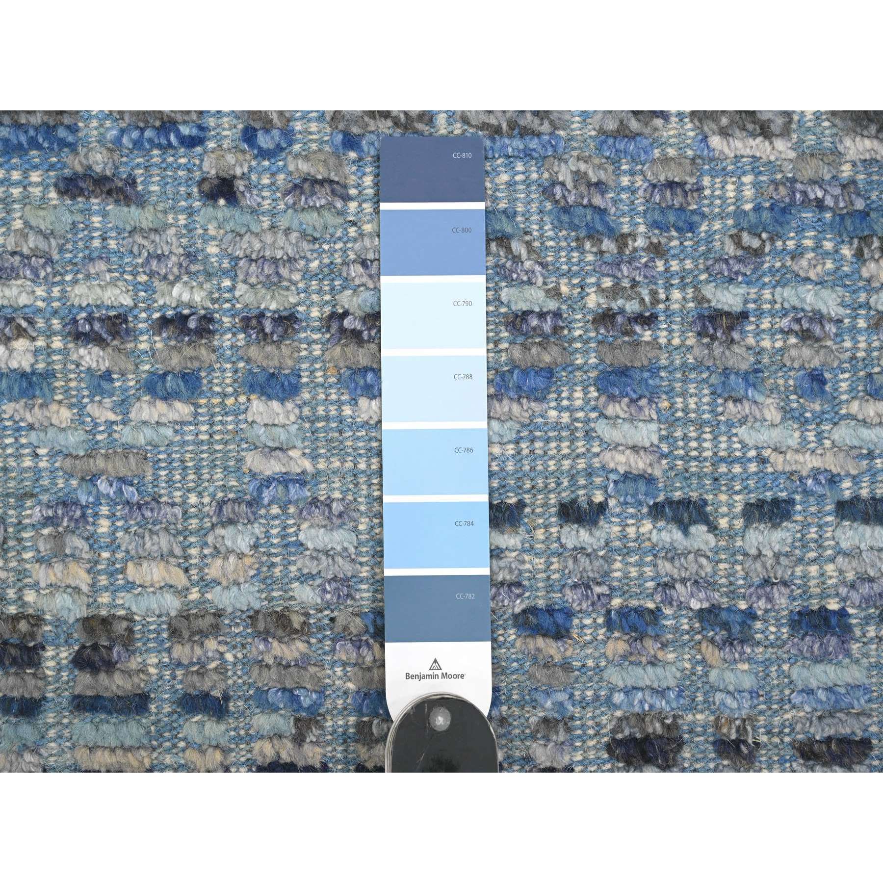 8'1"x10'8" Shades of Blue with Gray, Moroccan Weave with Geometric Pattern, Hand Knotted, Soft Wool, Tone on Tone, Textured Pile, Oriental Rug Sh20834