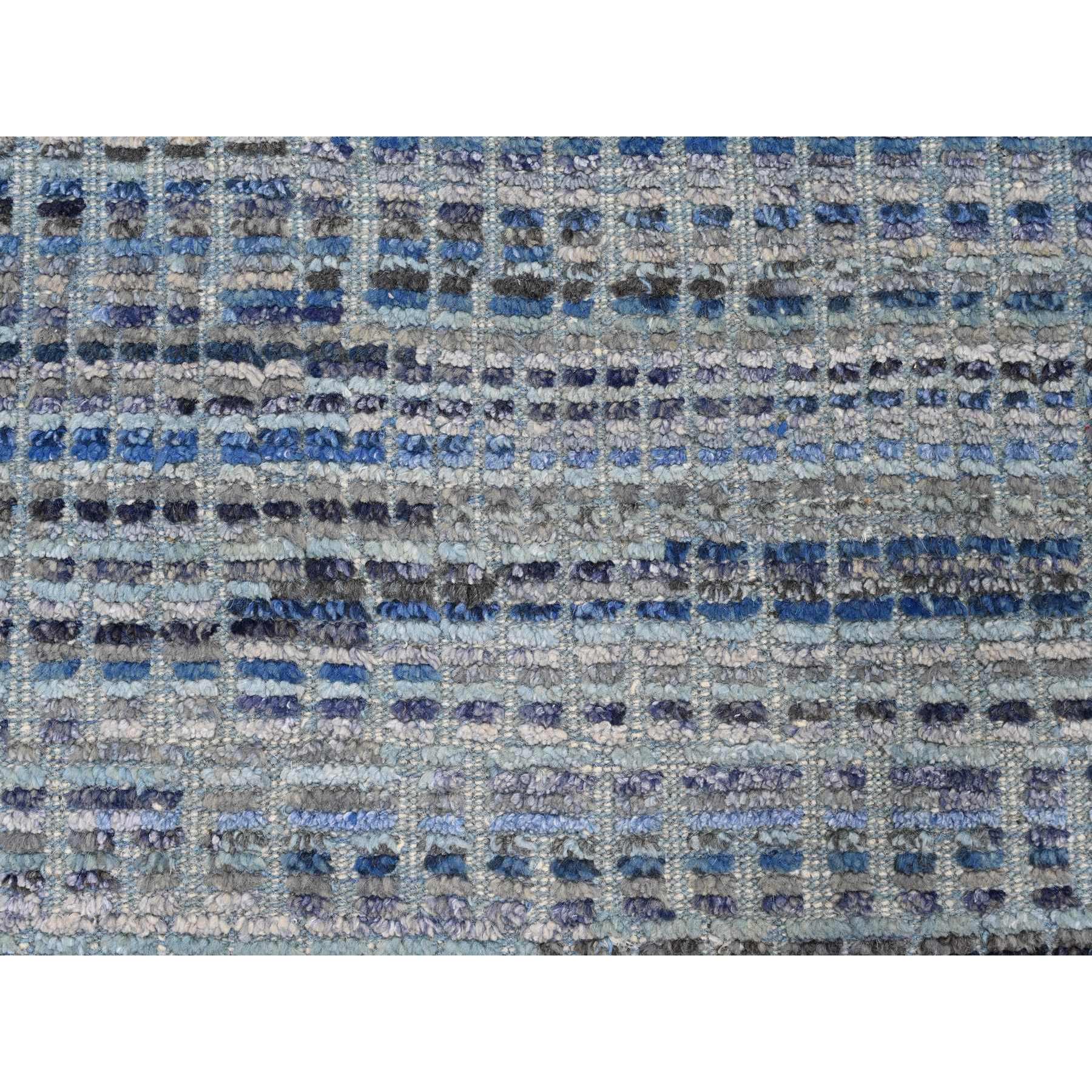 8'1"x10'8" Shades of Blue with Gray, Moroccan Weave with Geometric Pattern, Hand Knotted, Soft Wool, Tone on Tone, Textured Pile, Oriental Rug Sh20834