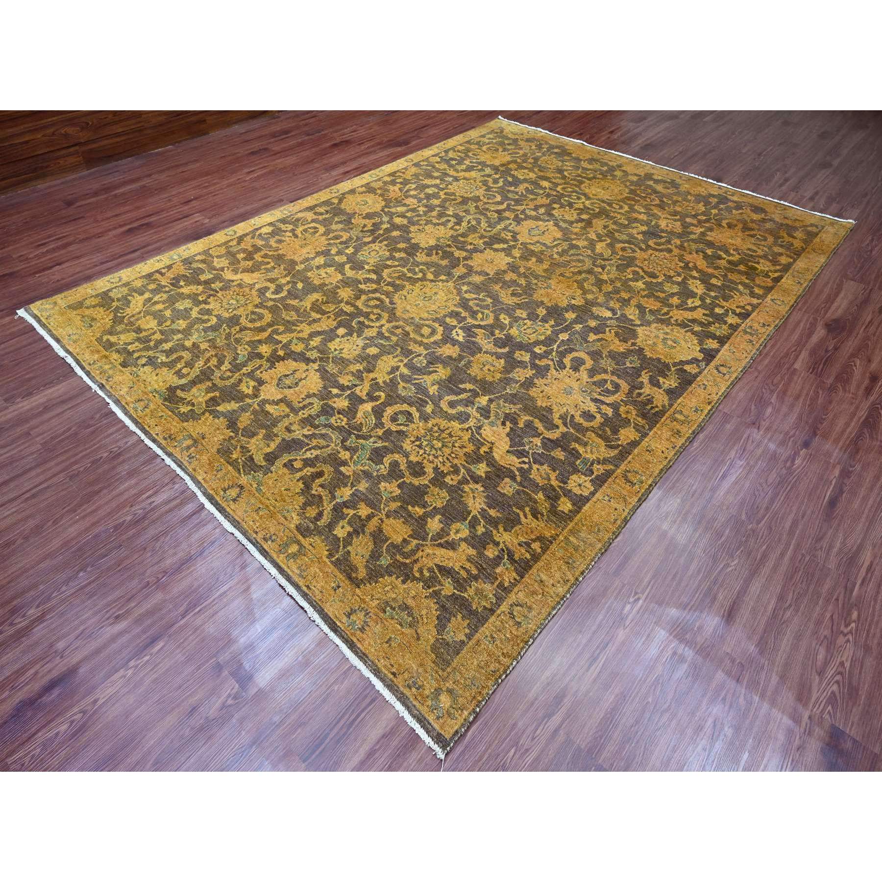 8'6"x11'10" Chocolate Brown, Peshawar with Ziegler Mahal, All Over Design, Distressed, Zero Pile, Hand Knotted, Pure Wool, Oriental Rug Sh20837