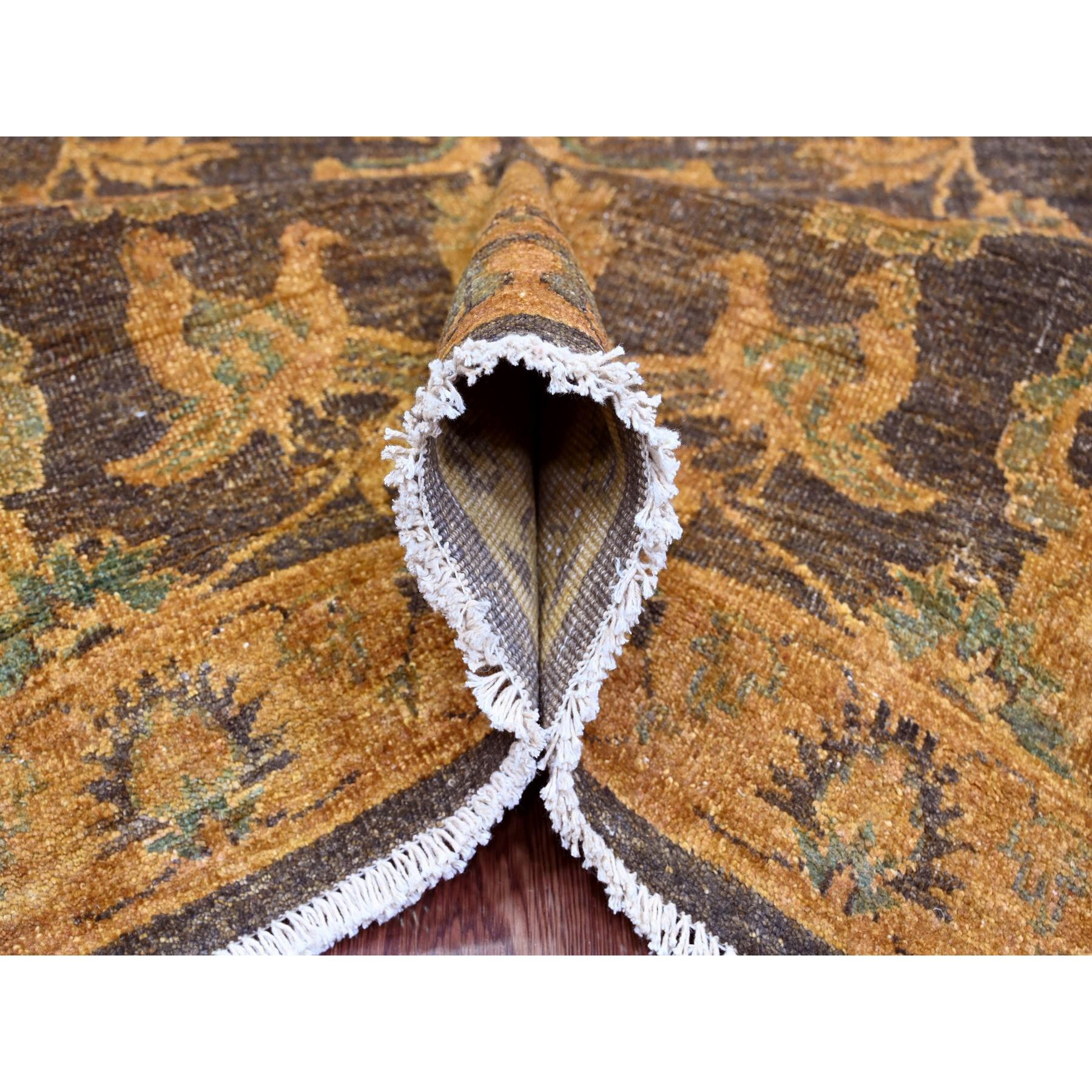 8'6"x11'10" Chocolate Brown, Peshawar with Ziegler Mahal, All Over Design, Distressed, Zero Pile, Hand Knotted, Pure Wool, Oriental Rug Sh20837