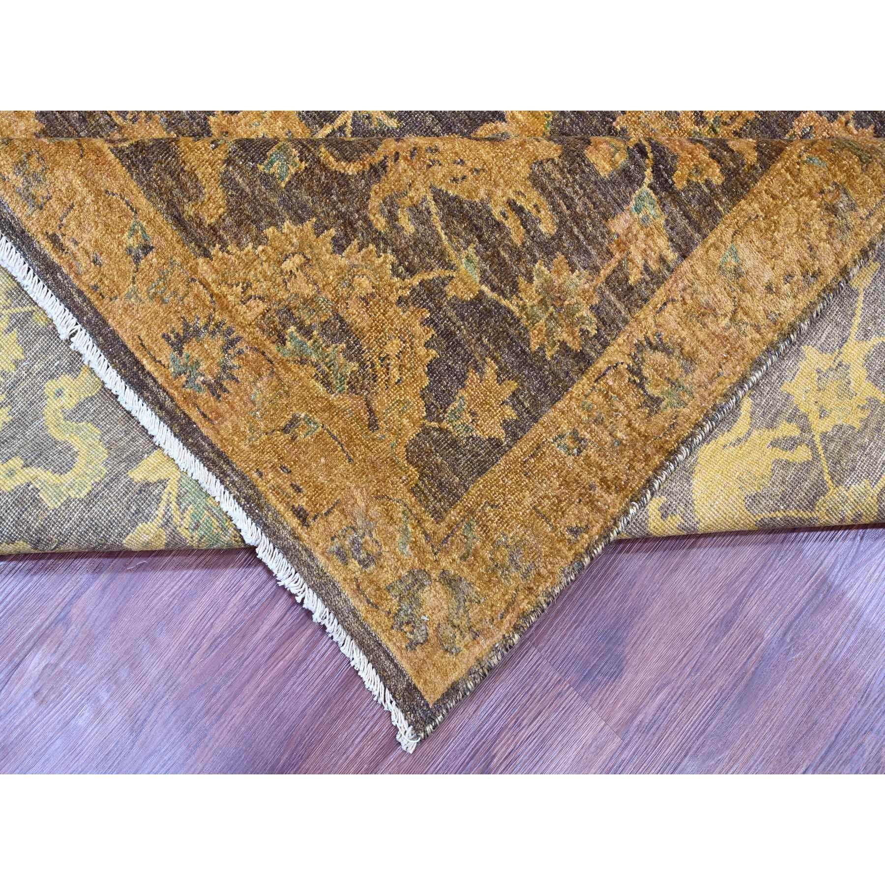 8'6"x11'10" Chocolate Brown, Peshawar with Ziegler Mahal, All Over Design, Distressed, Zero Pile, Hand Knotted, Pure Wool, Oriental Rug Sh20837