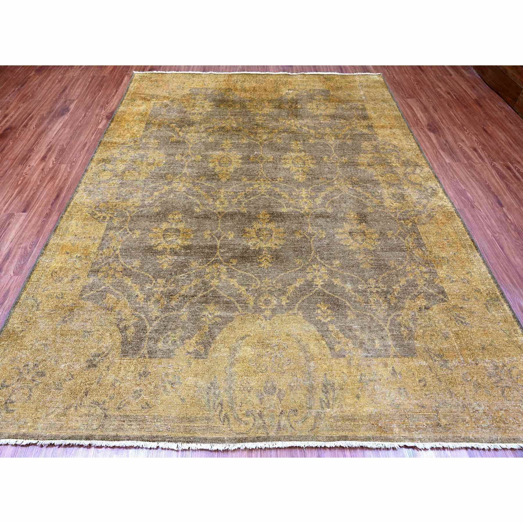 7'10"x10'1" Walnut Brown, Peshawar with Ziegler Mahal, All Over Design, Distressed, Zero Pile, Hand Knotted, Pure Wool, Oriental Rug Sh20838