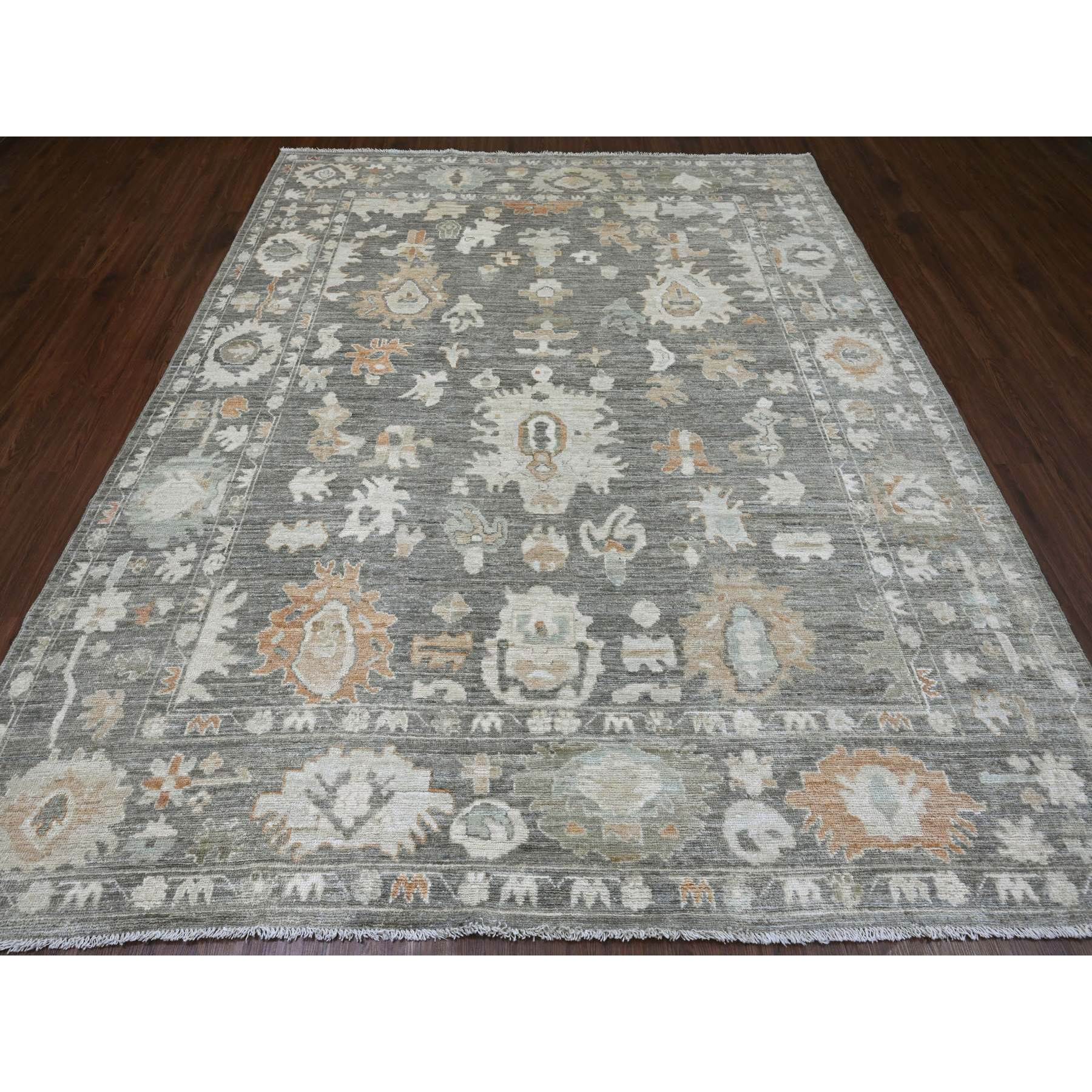 8'x9'8" Nickel Gray, Afghan Angora Oushak with Muted Colors Leaf Design, Hand Knotted, Vegetable Dyes, 100% Wool, Oriental Rug Sh20839