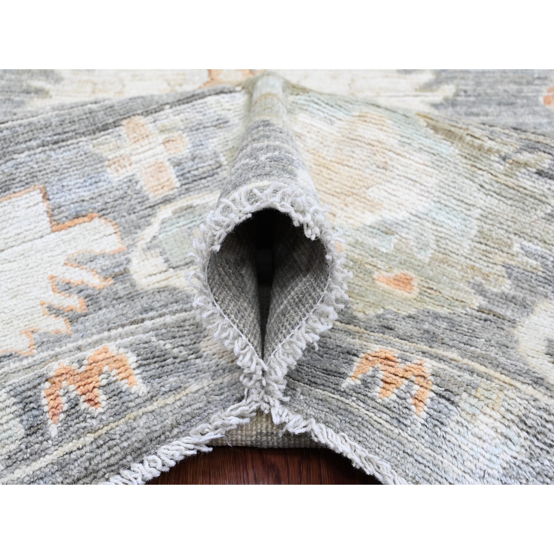 8'x9'8" Nickel Gray, Afghan Angora Oushak with Muted Colors Leaf Design, Hand Knotted, Vegetable Dyes, 100% Wool, Oriental Rug Sh20839