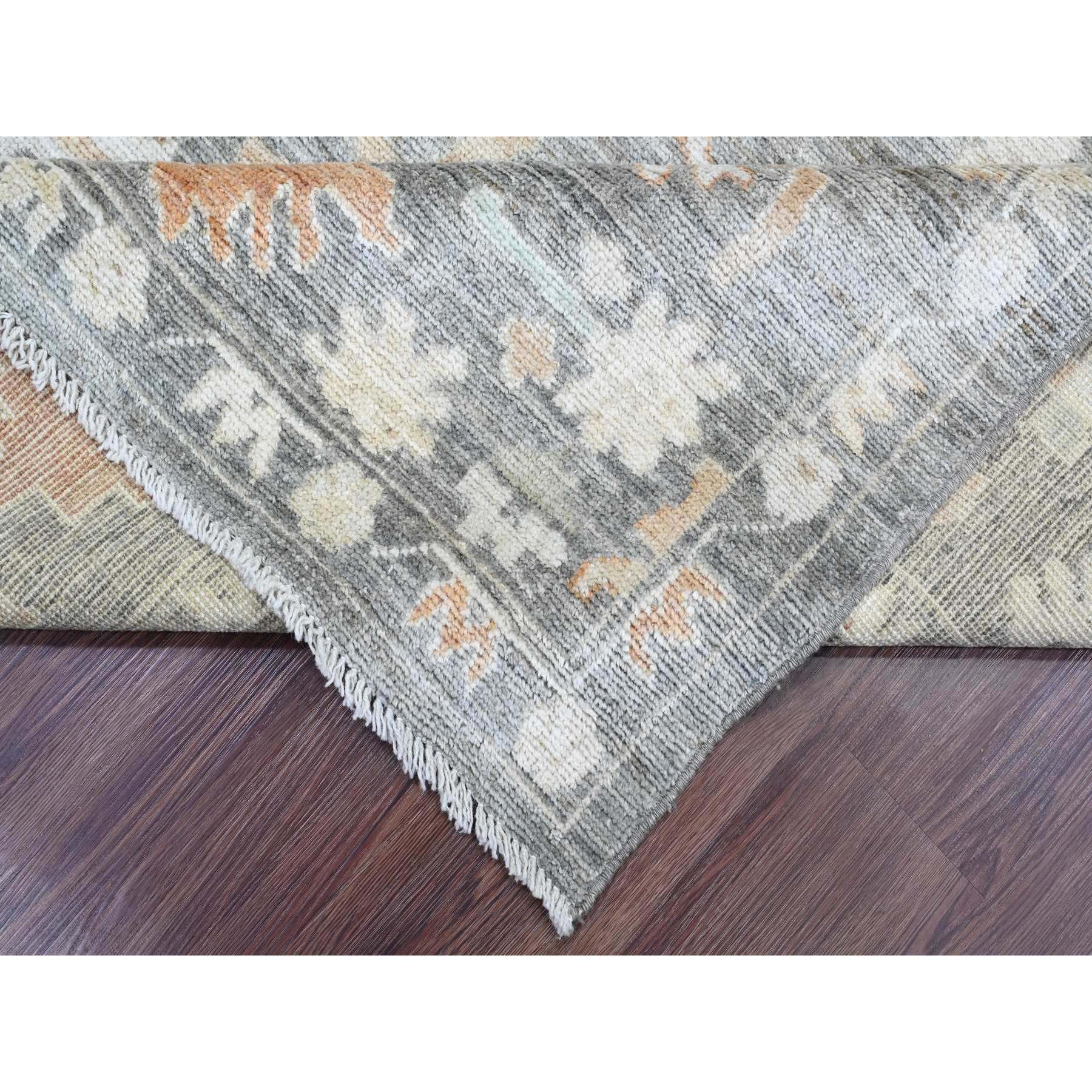 8'x9'8" Nickel Gray, Afghan Angora Oushak with Muted Colors Leaf Design, Hand Knotted, Vegetable Dyes, 100% Wool, Oriental Rug Sh20839