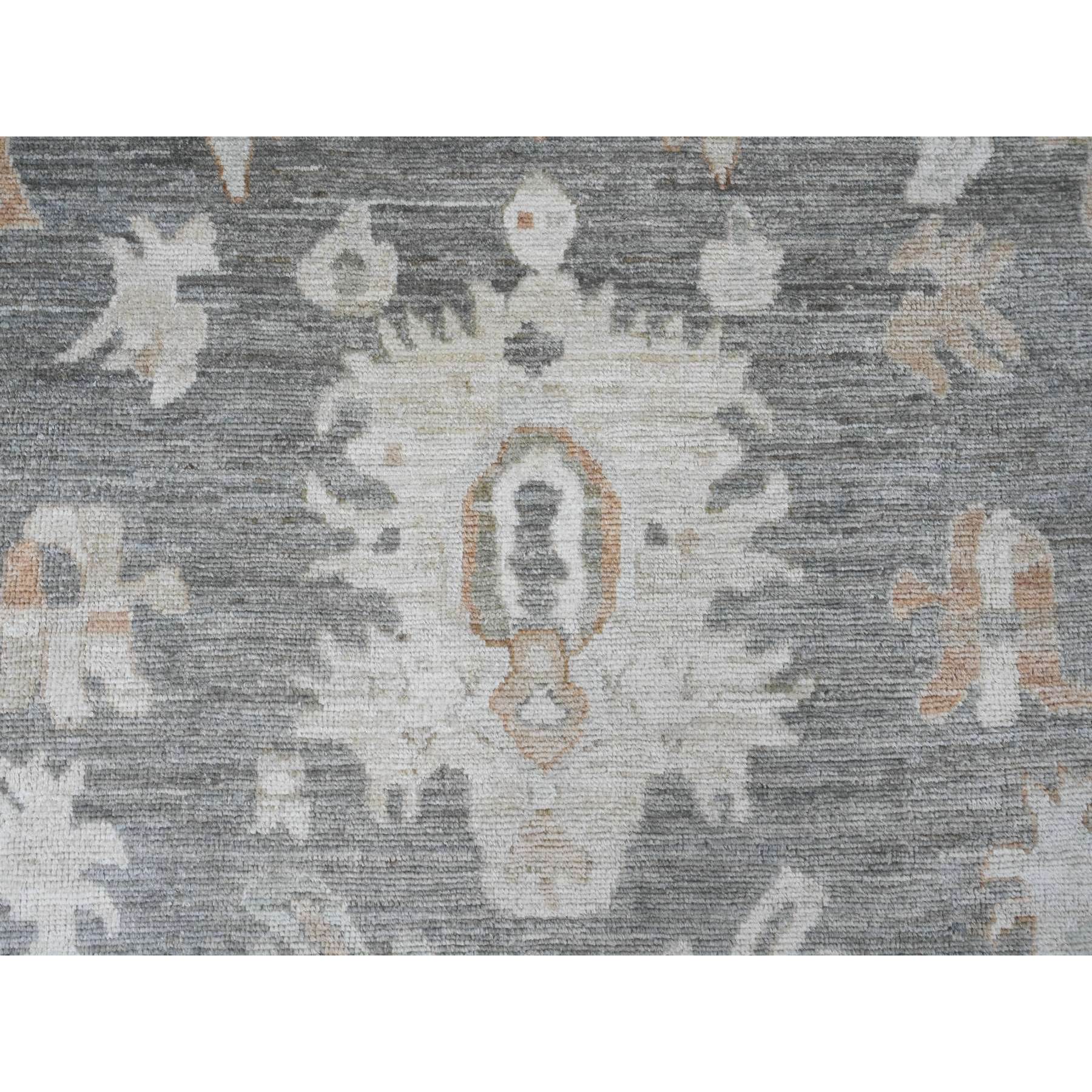 8'x9'8" Nickel Gray, Afghan Angora Oushak with Muted Colors Leaf Design, Hand Knotted, Vegetable Dyes, 100% Wool, Oriental Rug Sh20839