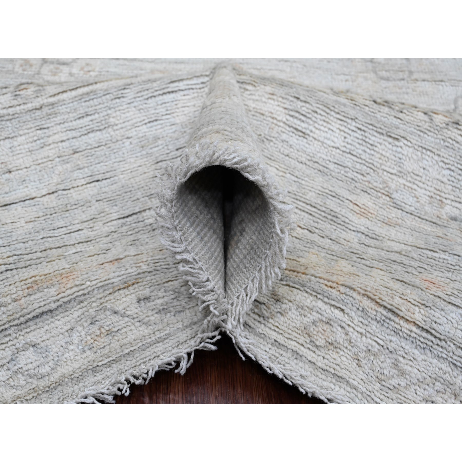 8'x9'10" Cloud Gray, Hand Knotted, Afghan Angora Oushak with All Over Leaf Pattern, Vegetable Dyes, Pure Wool, Oriental Rug Sh20840