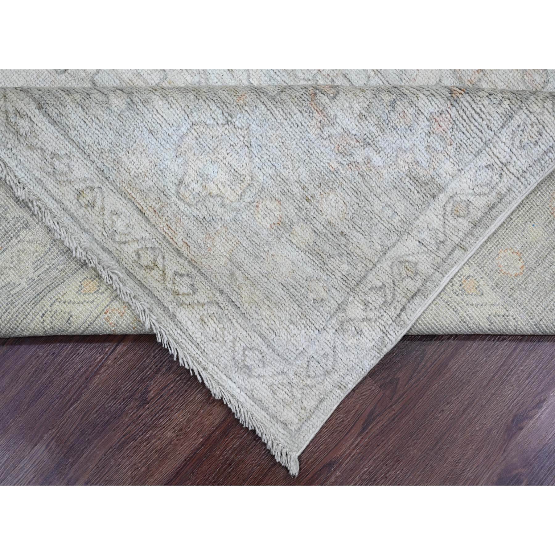 8'x9'10" Cloud Gray, Hand Knotted, Afghan Angora Oushak with All Over Leaf Pattern, Vegetable Dyes, Pure Wool, Oriental Rug Sh20840