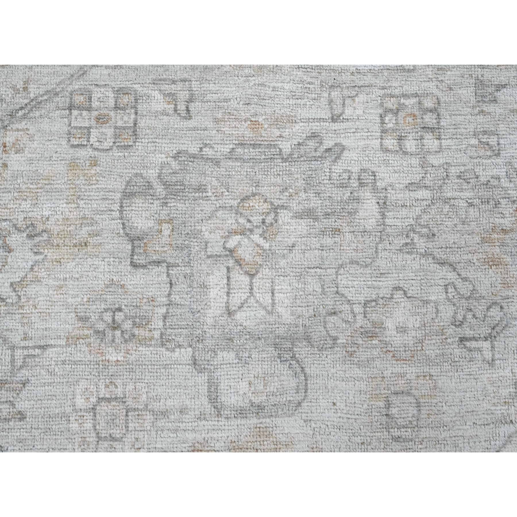 8'x9'10" Cloud Gray, Hand Knotted, Afghan Angora Oushak with All Over Leaf Pattern, Vegetable Dyes, Pure Wool, Oriental Rug Sh20840
