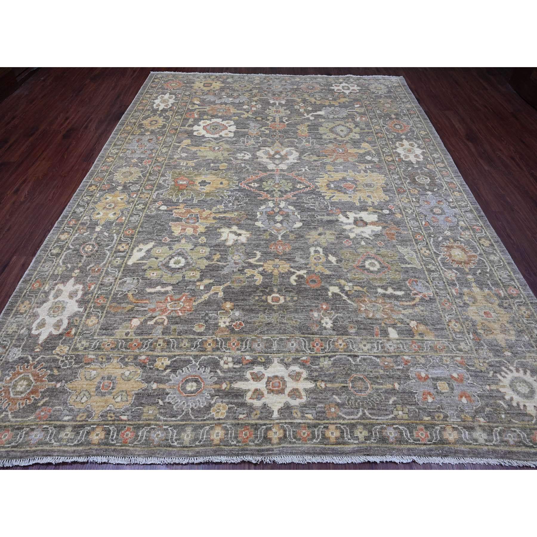8'10"x11'5" Walnut Brown, Afghan Angora Oushak with Colorful Leaf Design, Hand Knotted, Vegetable Dyes, 100% Wool, Oriental Rug Sh20841