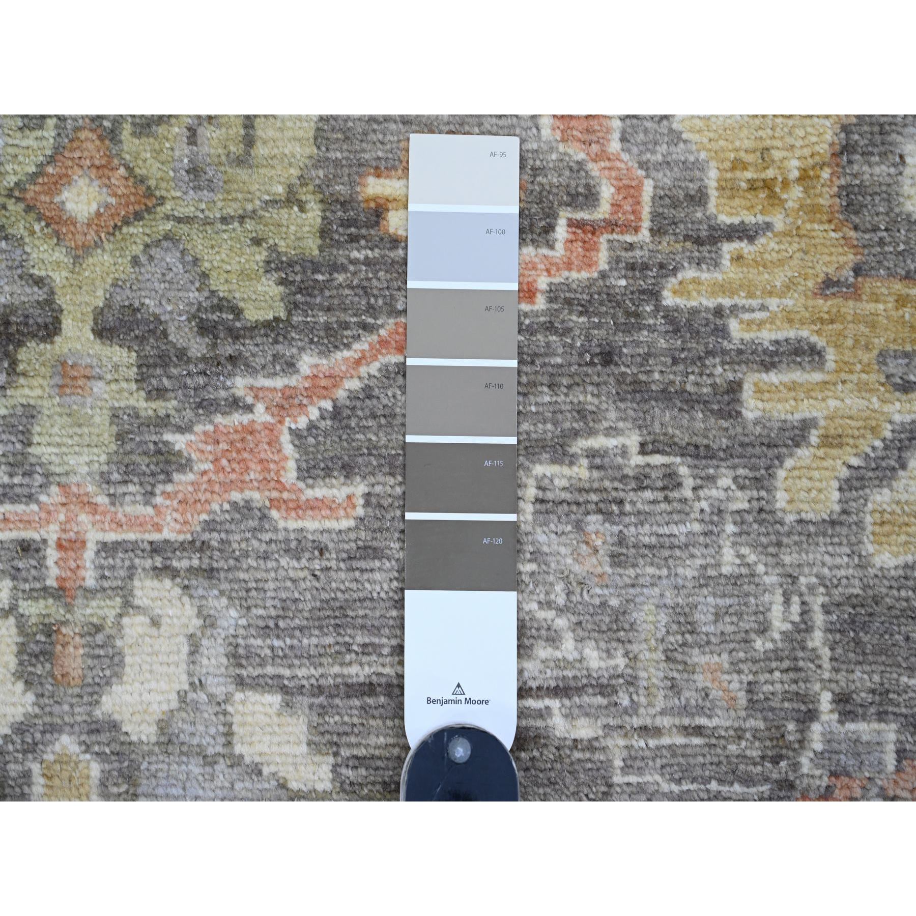 8'10"x11'5" Walnut Brown, Afghan Angora Oushak with Colorful Leaf Design, Hand Knotted, Vegetable Dyes, 100% Wool, Oriental Rug Sh20841