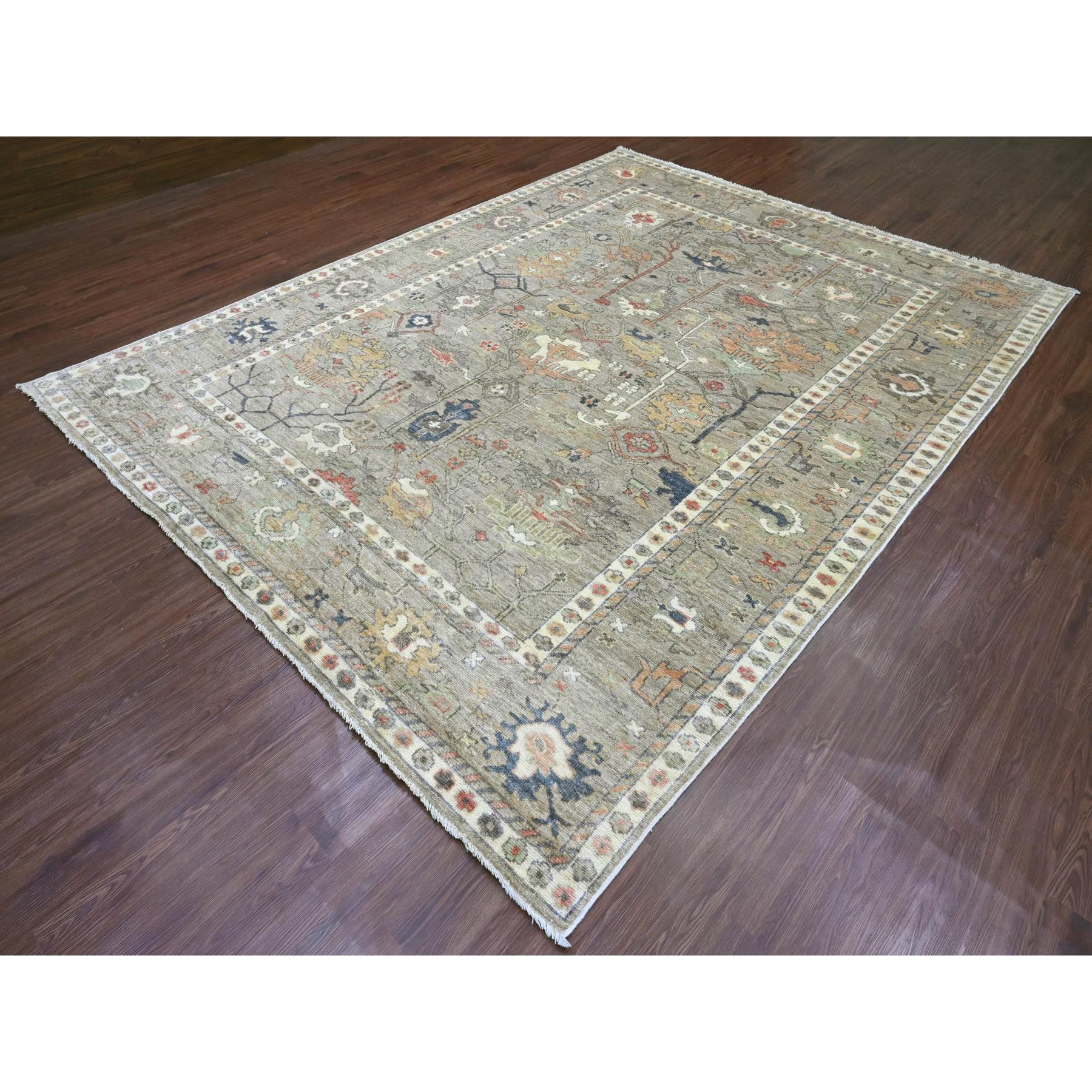 8'6"x11'2" Khaki Brown, 100% Wool, Afghan Angora Oushak with All Over Pattern, Hand Knotted, Vegetable Dyes, Oriental Rug Sh20842