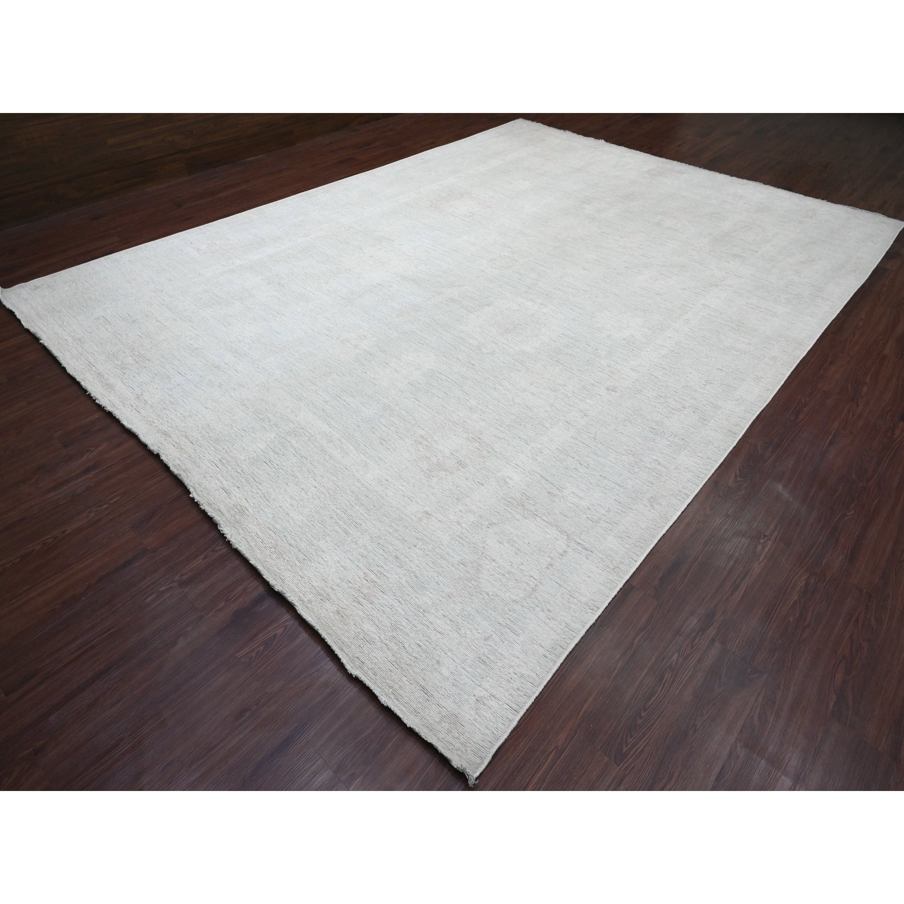 10'x13'8" Medium Gray, Afghan Angora Oushak with All Over Leaf Design, Hand Knotted, Natural Dyes, 100% Wool, Oriental Rug Sh20843