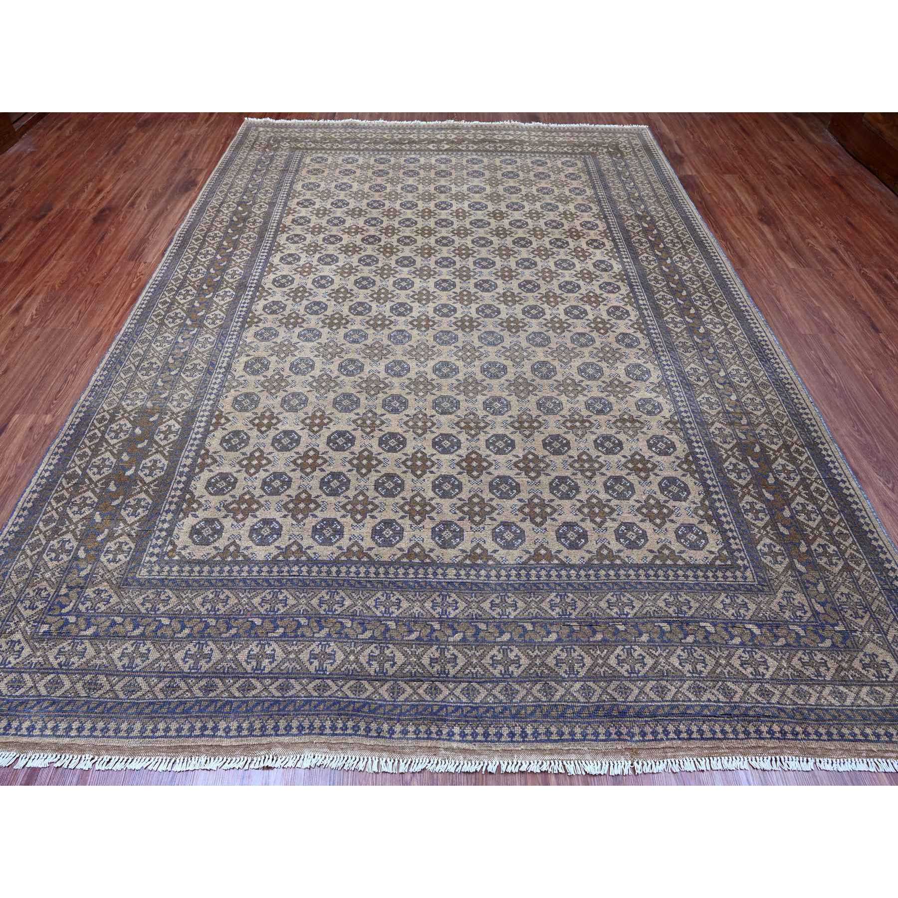 8'6"x11'4" Boulder Ivory, Vintage Turkoman with Repetitive Bokara Design, Hand Knotted, 100% Wool, Oriental Rug Sh20845