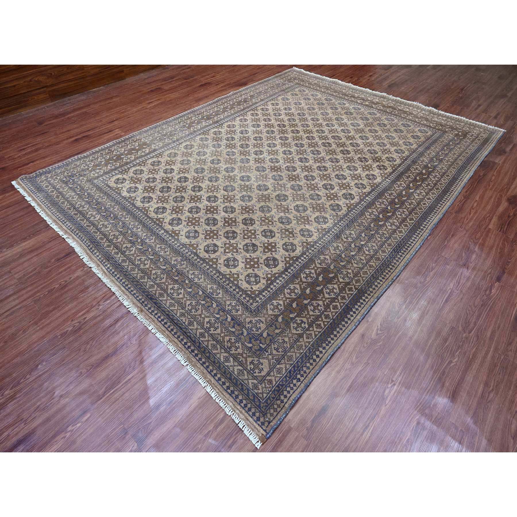 8'6"x11'4" Boulder Ivory, Vintage Turkoman with Repetitive Bokara Design, Hand Knotted, 100% Wool, Oriental Rug Sh20845