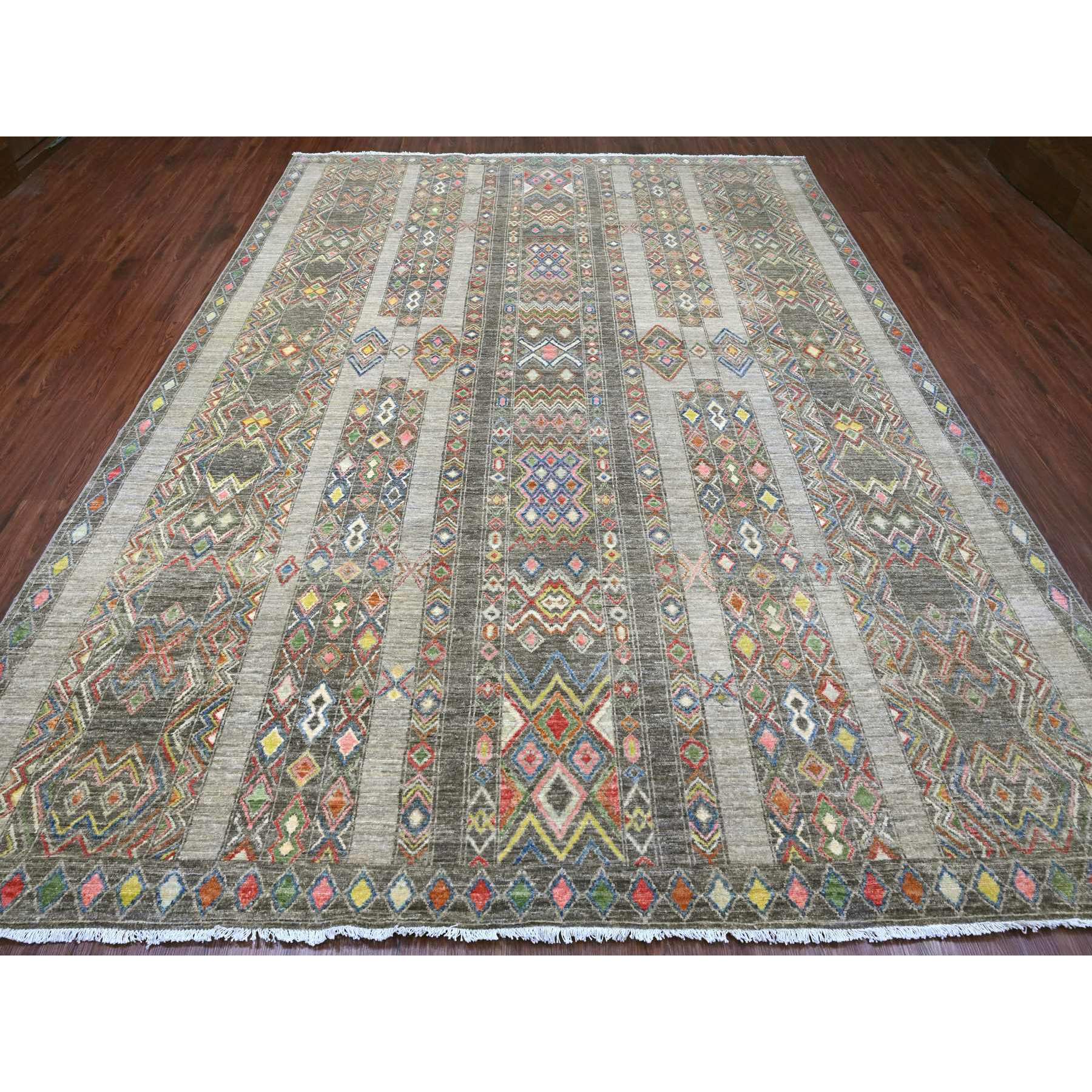 9'x11'8" Sonic Gray, Moroccan Berber Influence with Geometric Pattern, High Mountain Wool, Denser Weave, Hand Knotted, Oriental Rug Sh20846