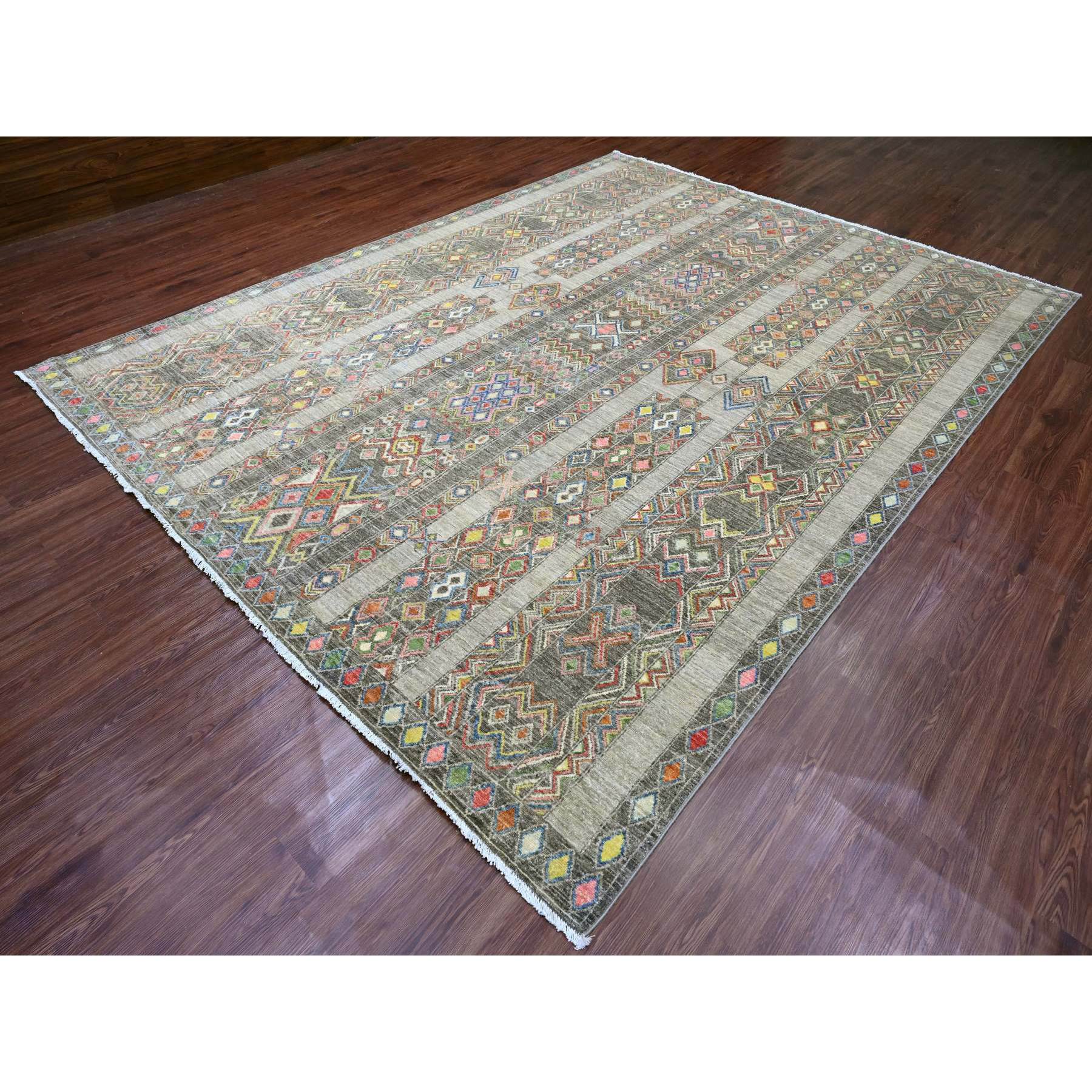 9'x11'8" Sonic Gray, Moroccan Berber Influence with Geometric Pattern, High Mountain Wool, Denser Weave, Hand Knotted, Oriental Rug Sh20846