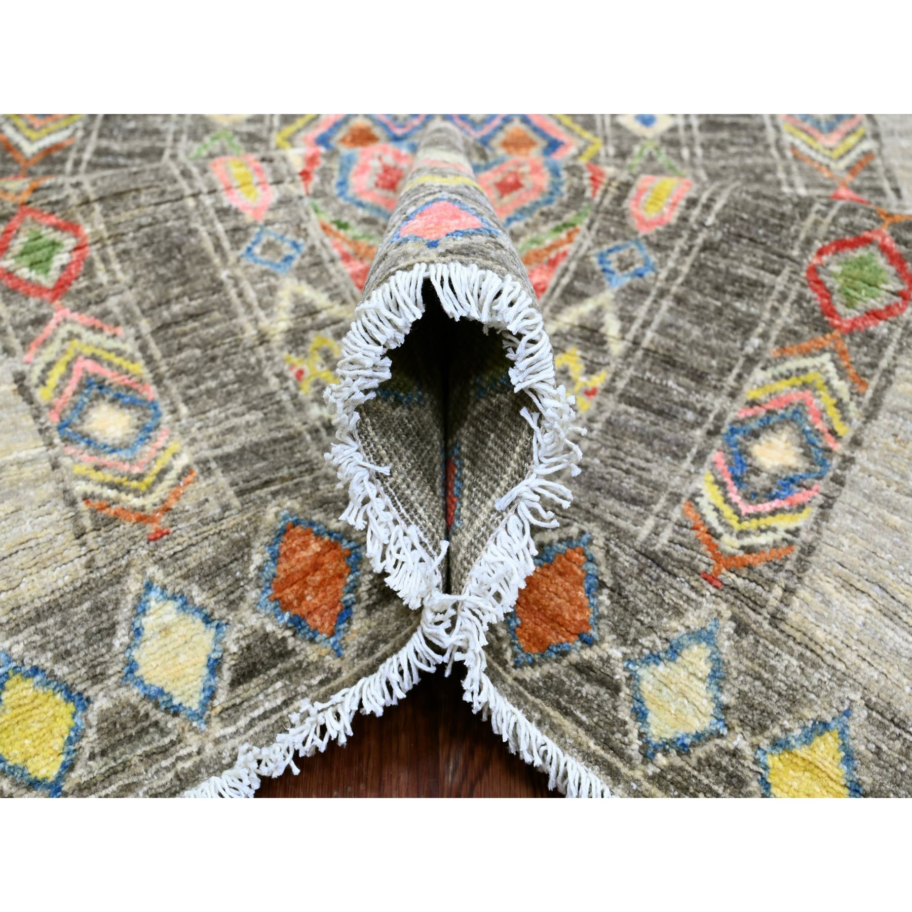 9'x11'8" Sonic Gray, Moroccan Berber Influence with Geometric Pattern, High Mountain Wool, Denser Weave, Hand Knotted, Oriental Rug Sh20846