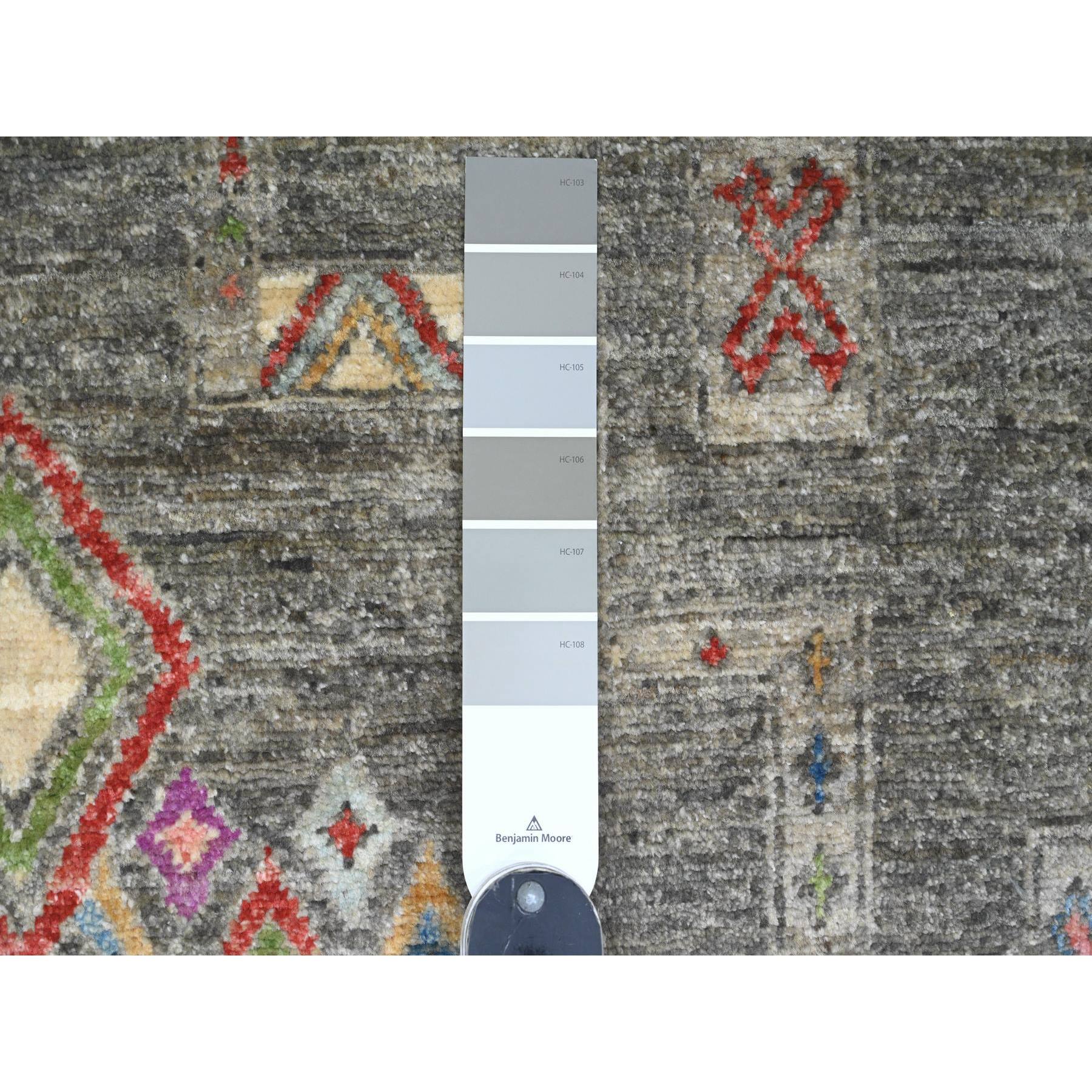 5'8"x8'10" Nevada Gray, Moroccan Berber Influence with Geometric Pattern, High Mountain Wool, Denser Weave, Hand Knotted, Oriental Rug Sh20848