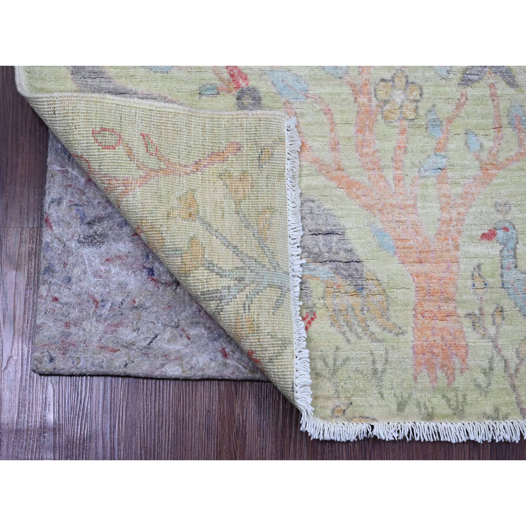 2'7"x9'8" Pistachio Green, Afghan Peshawar with Birds of Paradise Design, Hand Knotted, Soft Wool, Vegetable Dyes, Runner, Oriental Rug Sh20853
