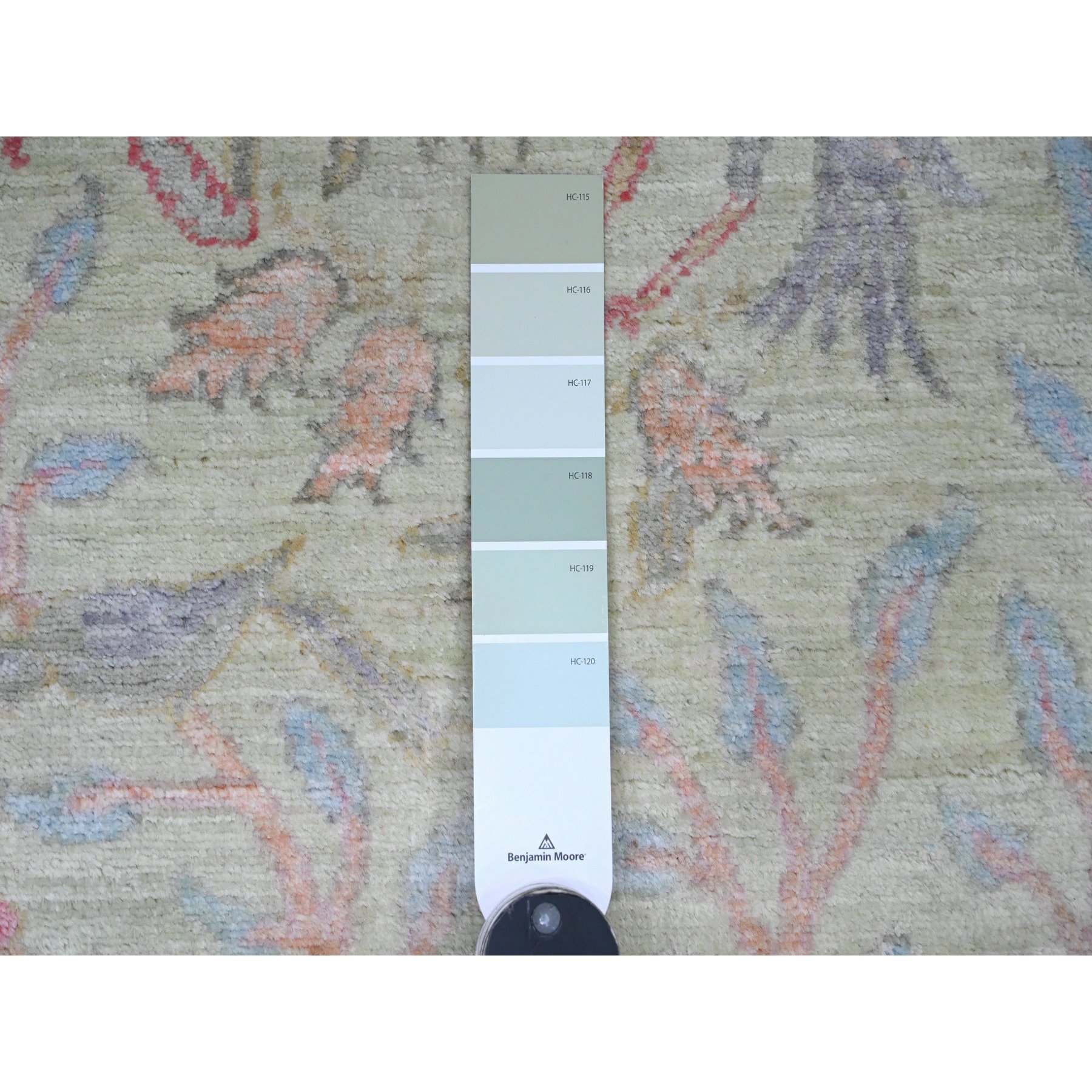 2'7"x9'8" Pistachio Green, Afghan Peshawar with Birds of Paradise Design, Hand Knotted, Soft Wool, Vegetable Dyes, Runner, Oriental Rug Sh20853