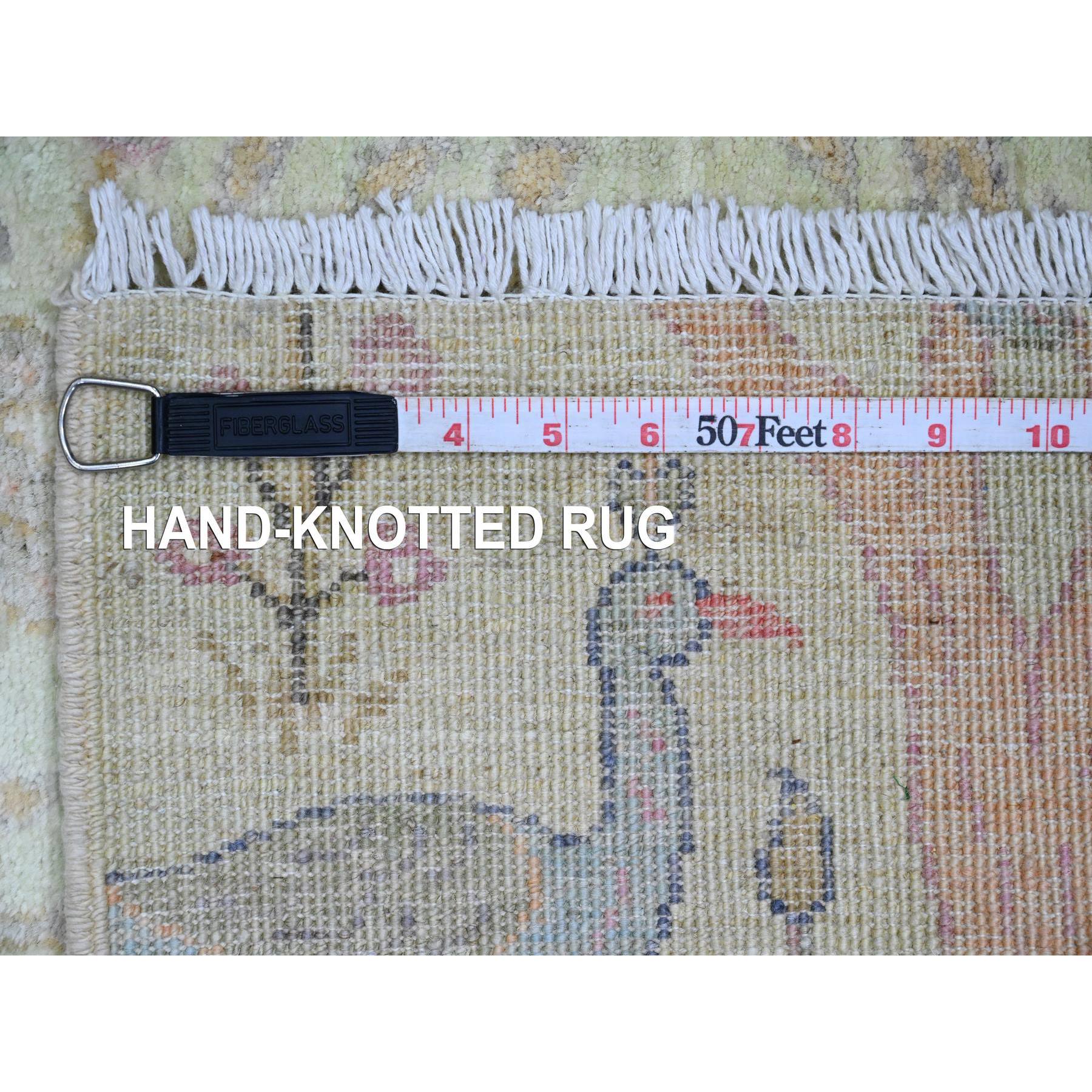 2'7"x9'8" Pistachio Green, Afghan Peshawar with Birds of Paradise Design, Hand Knotted, Soft Wool, Vegetable Dyes, Runner, Oriental Rug Sh20853