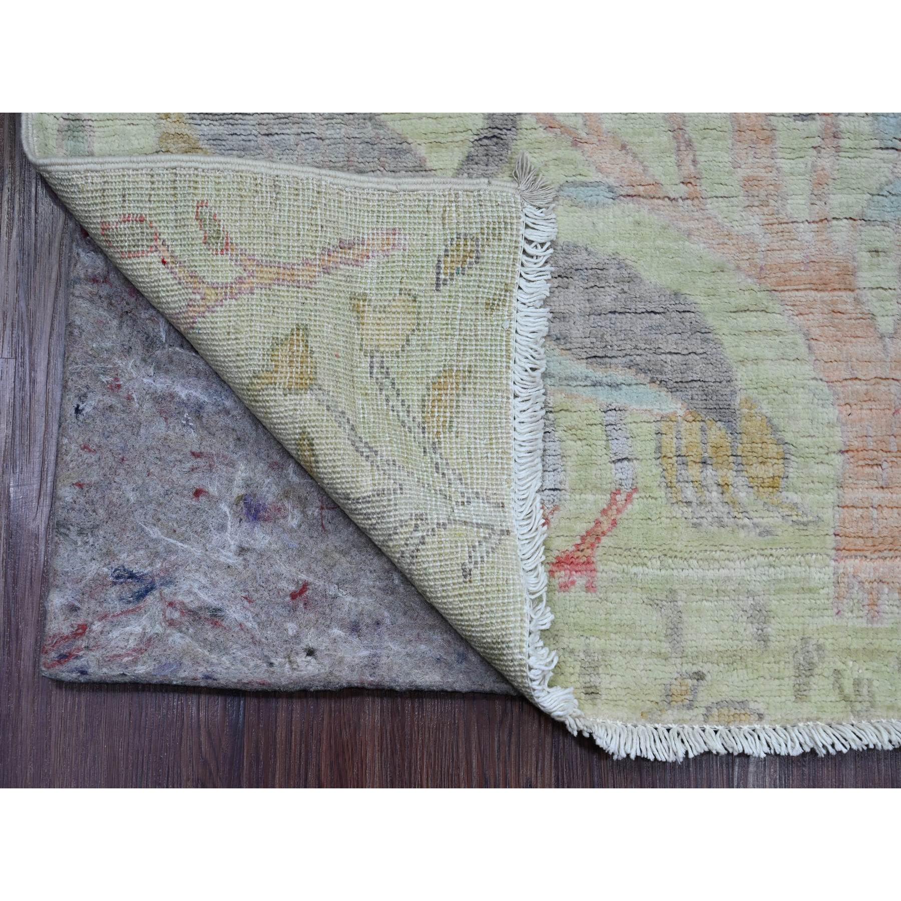 2'6"x11'4" Celadon Green, Afghan Peshawar with Birds of Paradise Design, Hand Knotted, Soft 100% Wool, Vegetable Dyes, Runner, Oriental Rug Sh20854