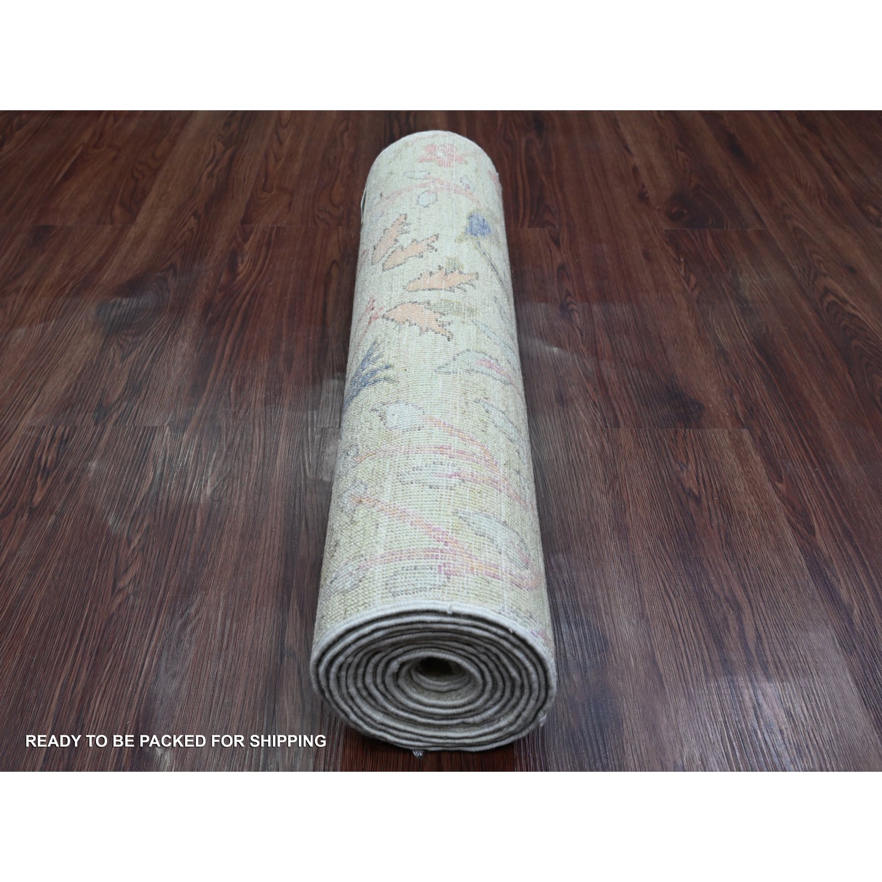 2'6"x11'4" Celadon Green, Afghan Peshawar with Birds of Paradise Design, Hand Knotted, Soft 100% Wool, Vegetable Dyes, Runner, Oriental Rug Sh20854