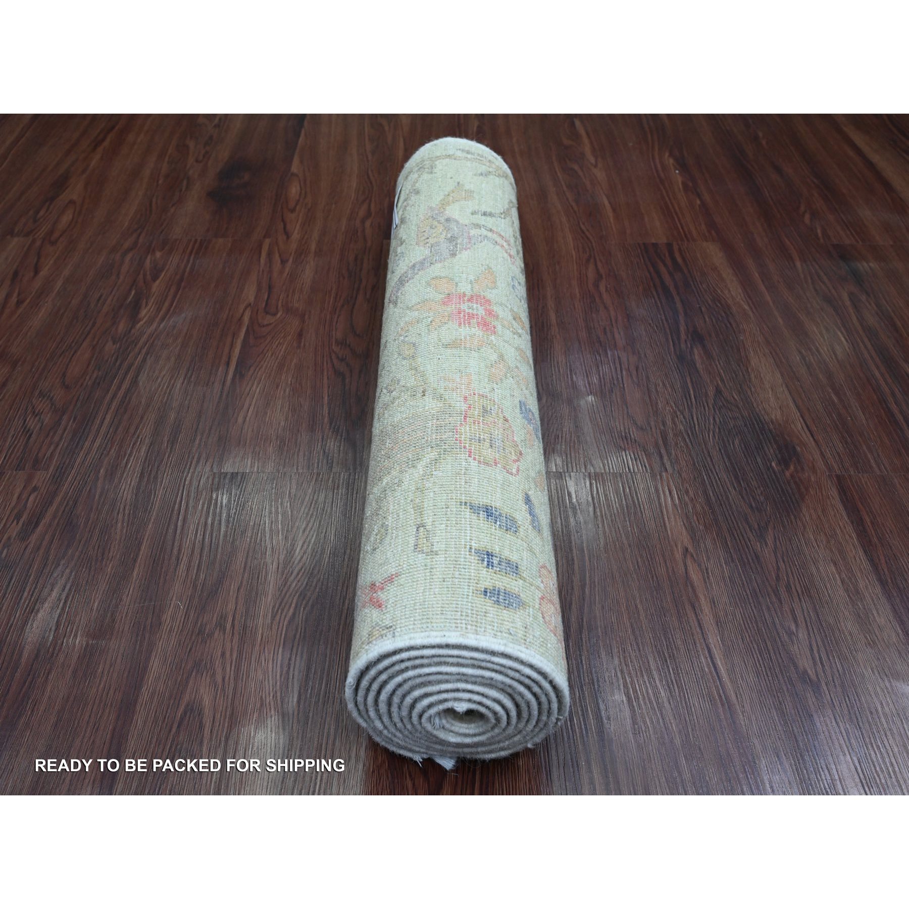 2'7"x7'9" Pistachio Green, Afghan Peshawar with Birds of Paradise Design, Natural Dyes, Hand Knotted, Soft Wool, Runner, Oriental Rug Sh20855