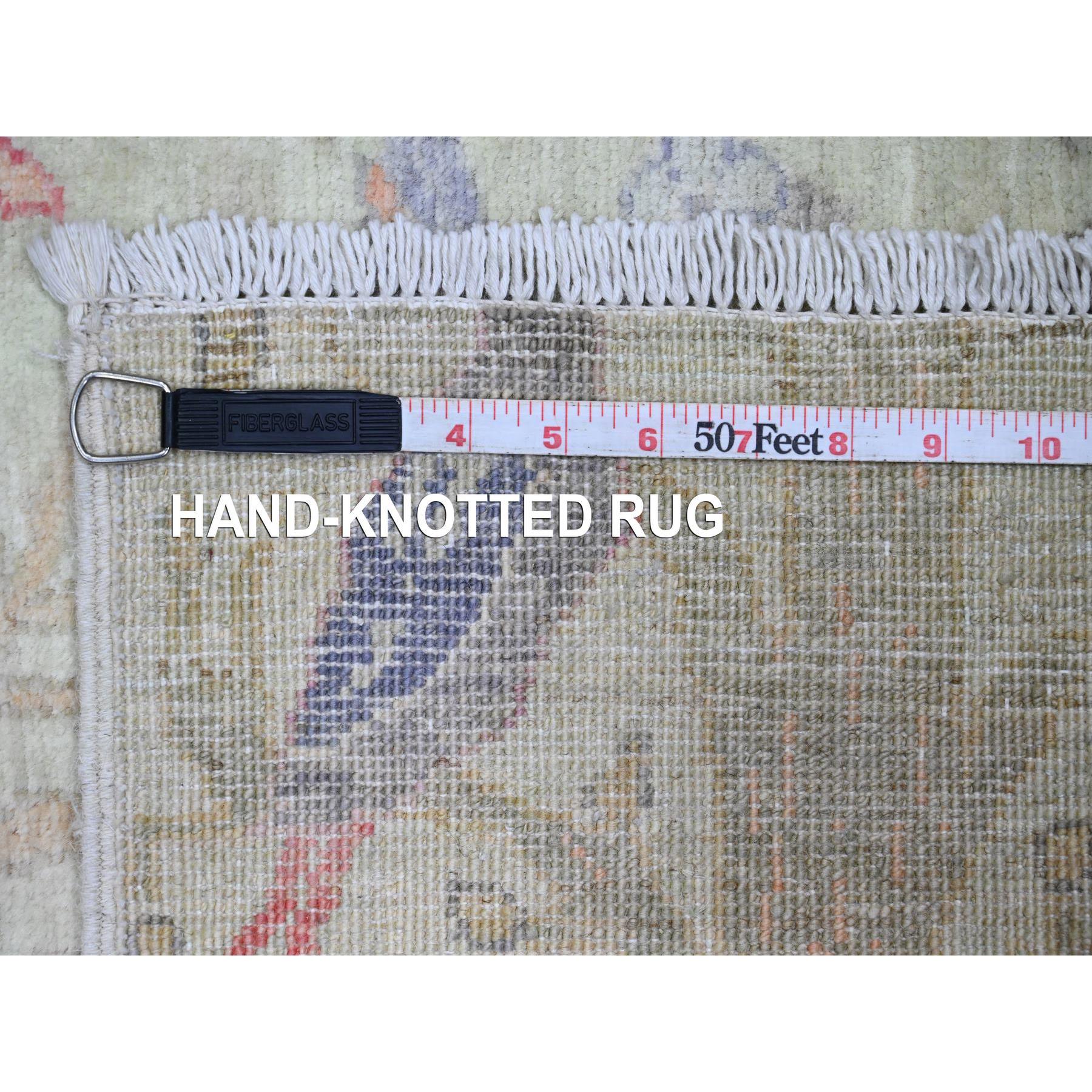 2'7"x7'9" Pistachio Green, Afghan Peshawar with Birds of Paradise Design, Natural Dyes, Hand Knotted, Soft Wool, Runner, Oriental Rug Sh20855