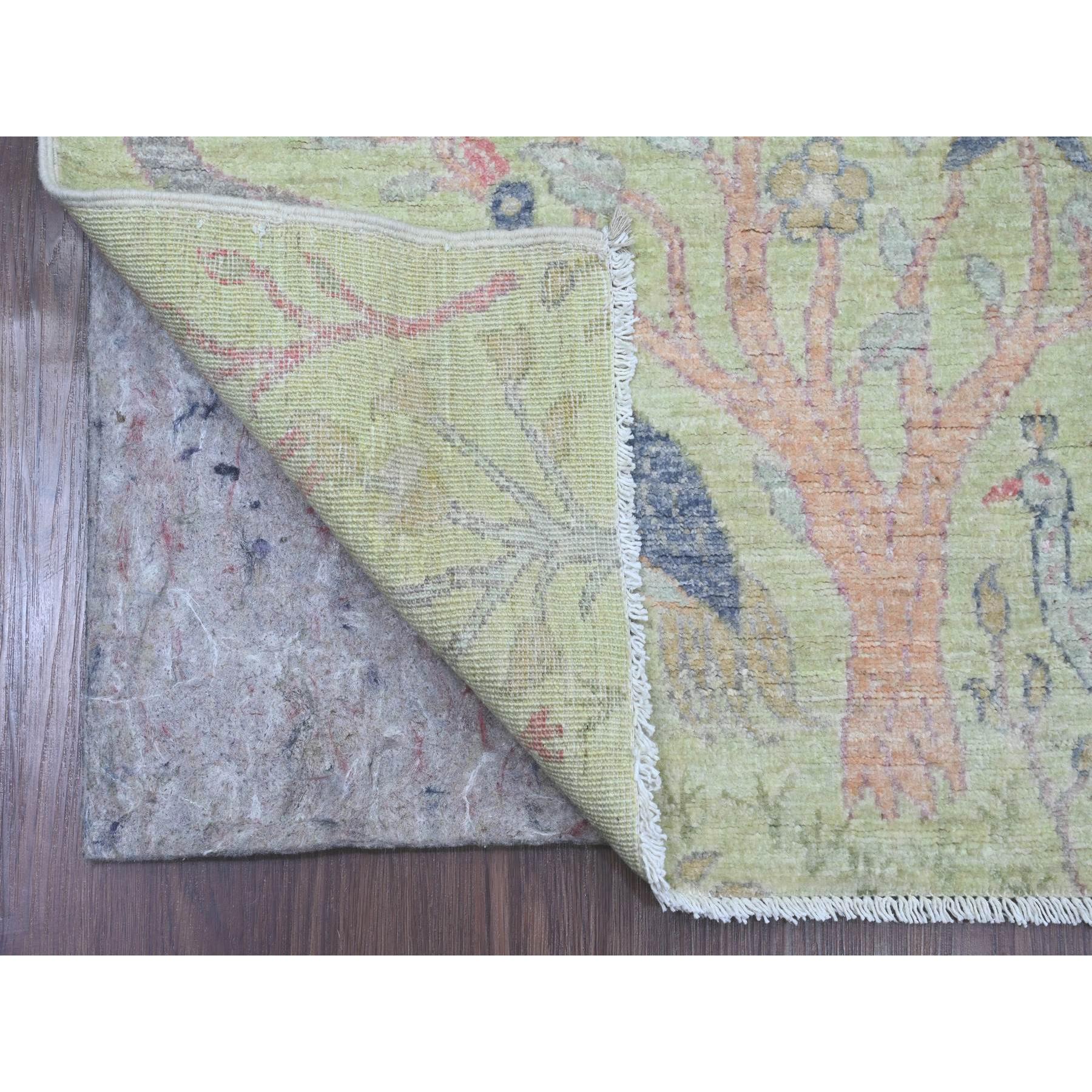 2'5"x9'9" Olive Green, Afghan Peshawar with Birds of Paradise Design, Hand Knotted, Soft Wool, Veggie Dyes, Runner, Oriental Rug Sh20856