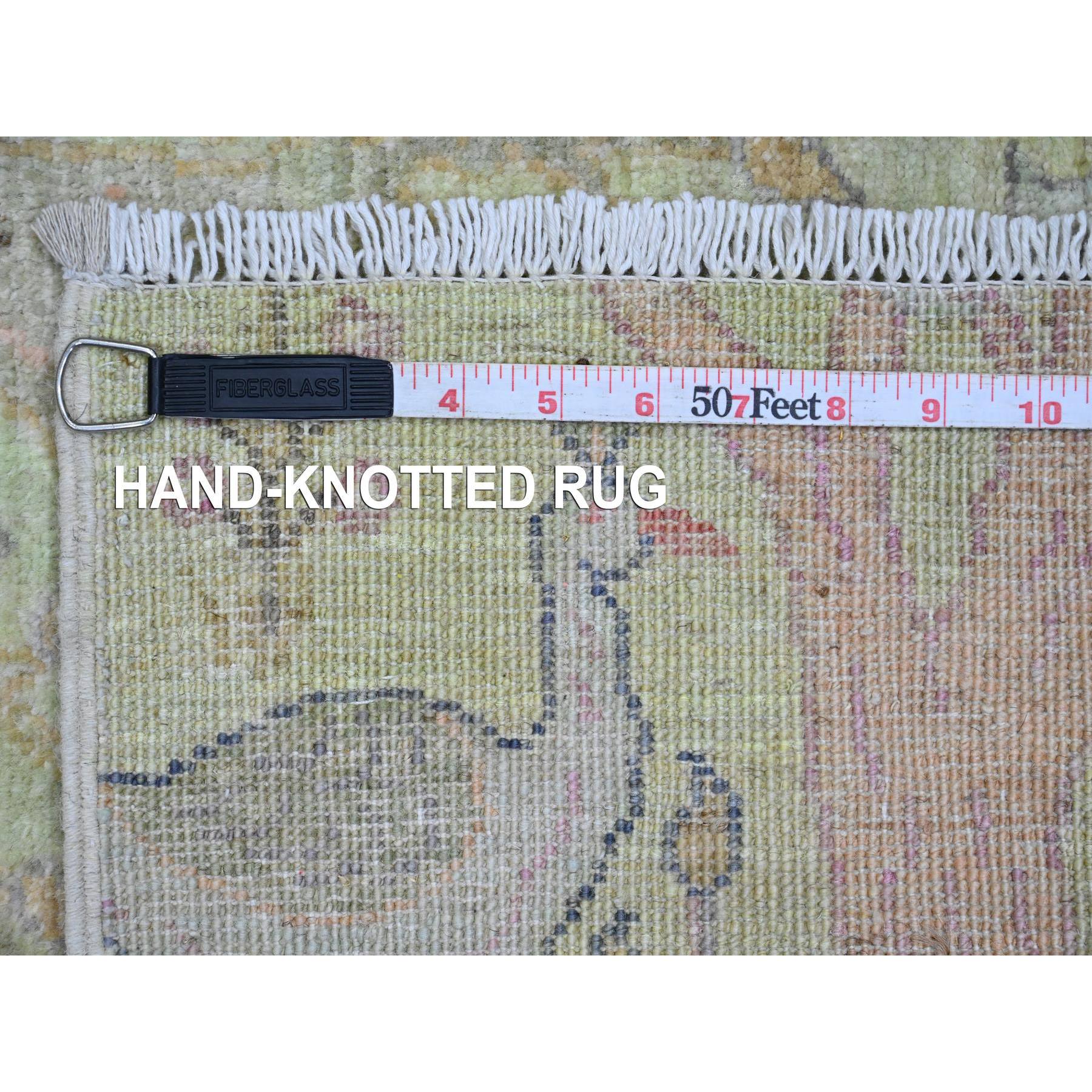 2'5"x9'9" Olive Green, Afghan Peshawar with Birds of Paradise Design, Hand Knotted, Soft Wool, Veggie Dyes, Runner, Oriental Rug Sh20856