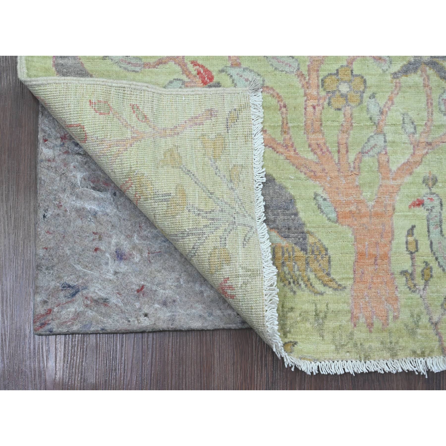 2'6"x8' Celadon Green, Hand Knotted, Afghan Peshawar with Birds of Paradise Design, Soft Wool, Natural Dyes, Runner, Oriental Rug Sh20857