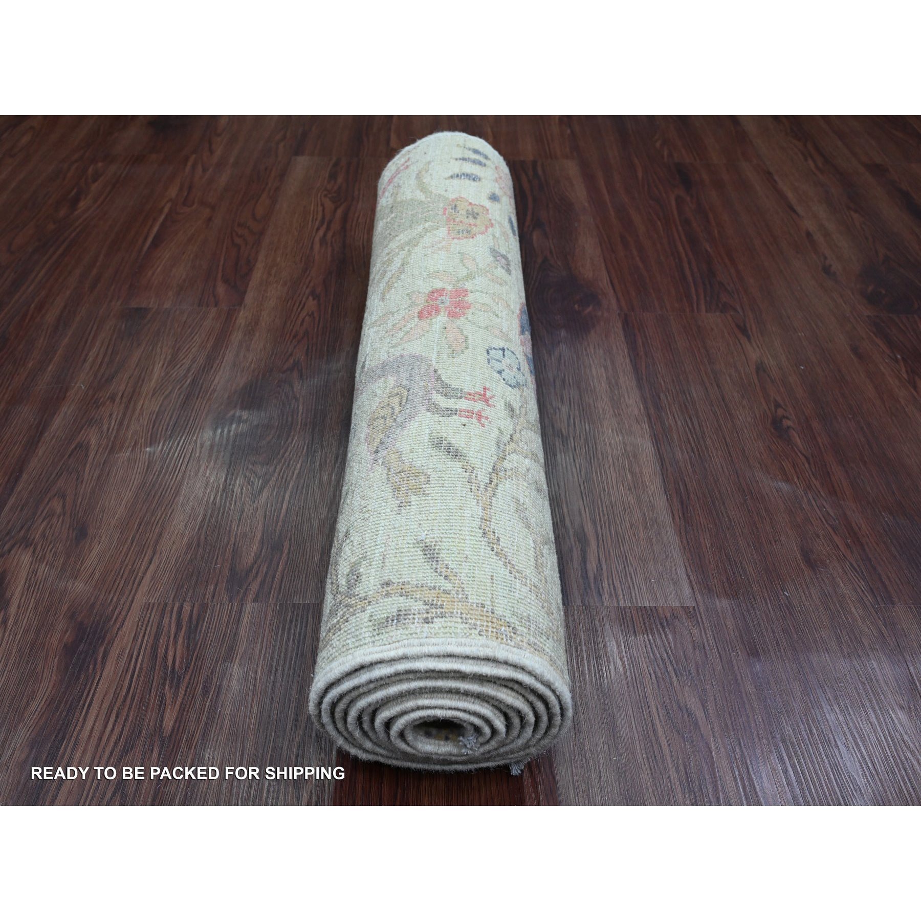 2'6"x8' Celadon Green, Hand Knotted, Afghan Peshawar with Birds of Paradise Design, Soft Wool, Natural Dyes, Runner, Oriental Rug Sh20857