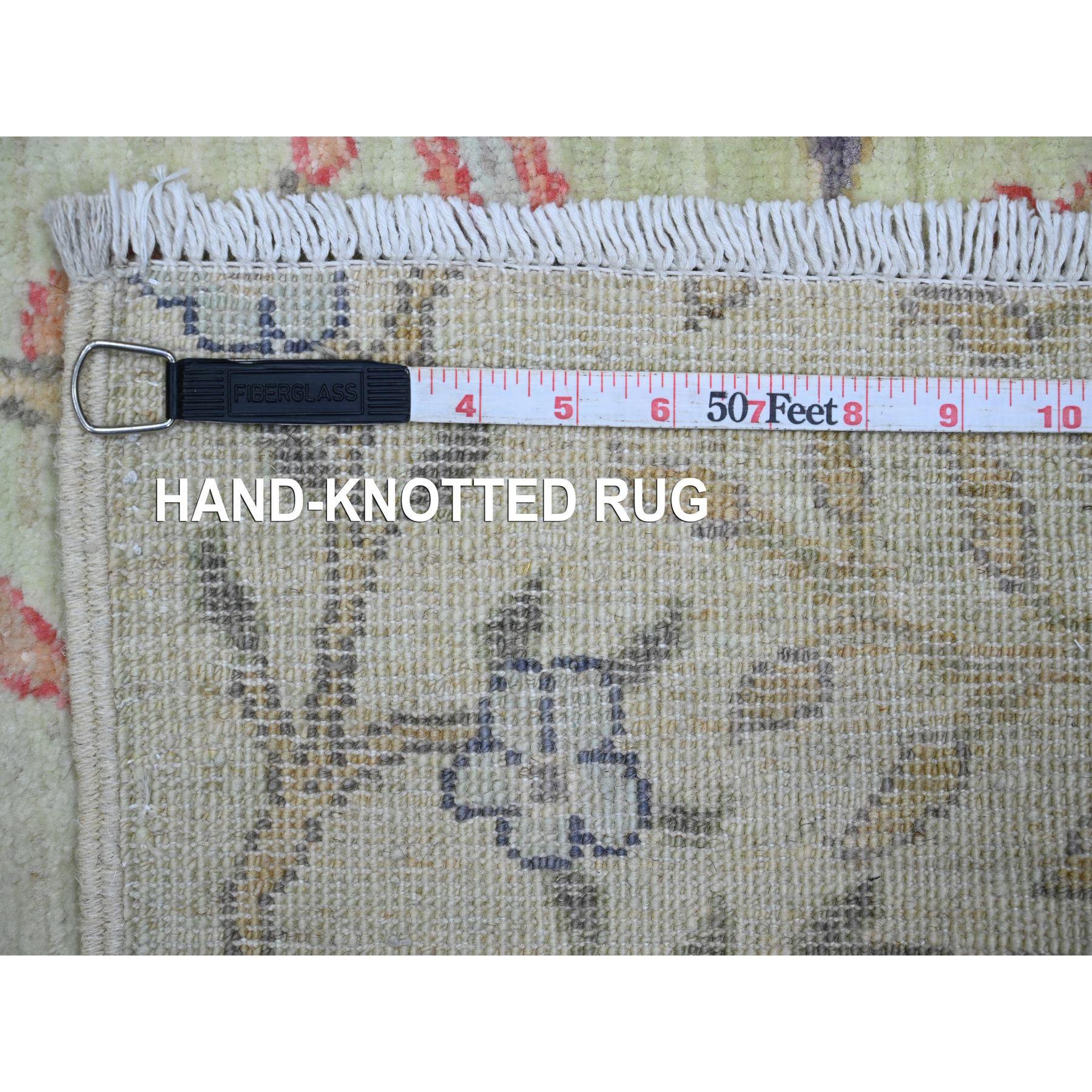 2'6"x8' Celadon Green, Hand Knotted, Afghan Peshawar with Birds of Paradise Design, Soft Wool, Natural Dyes, Runner, Oriental Rug Sh20857